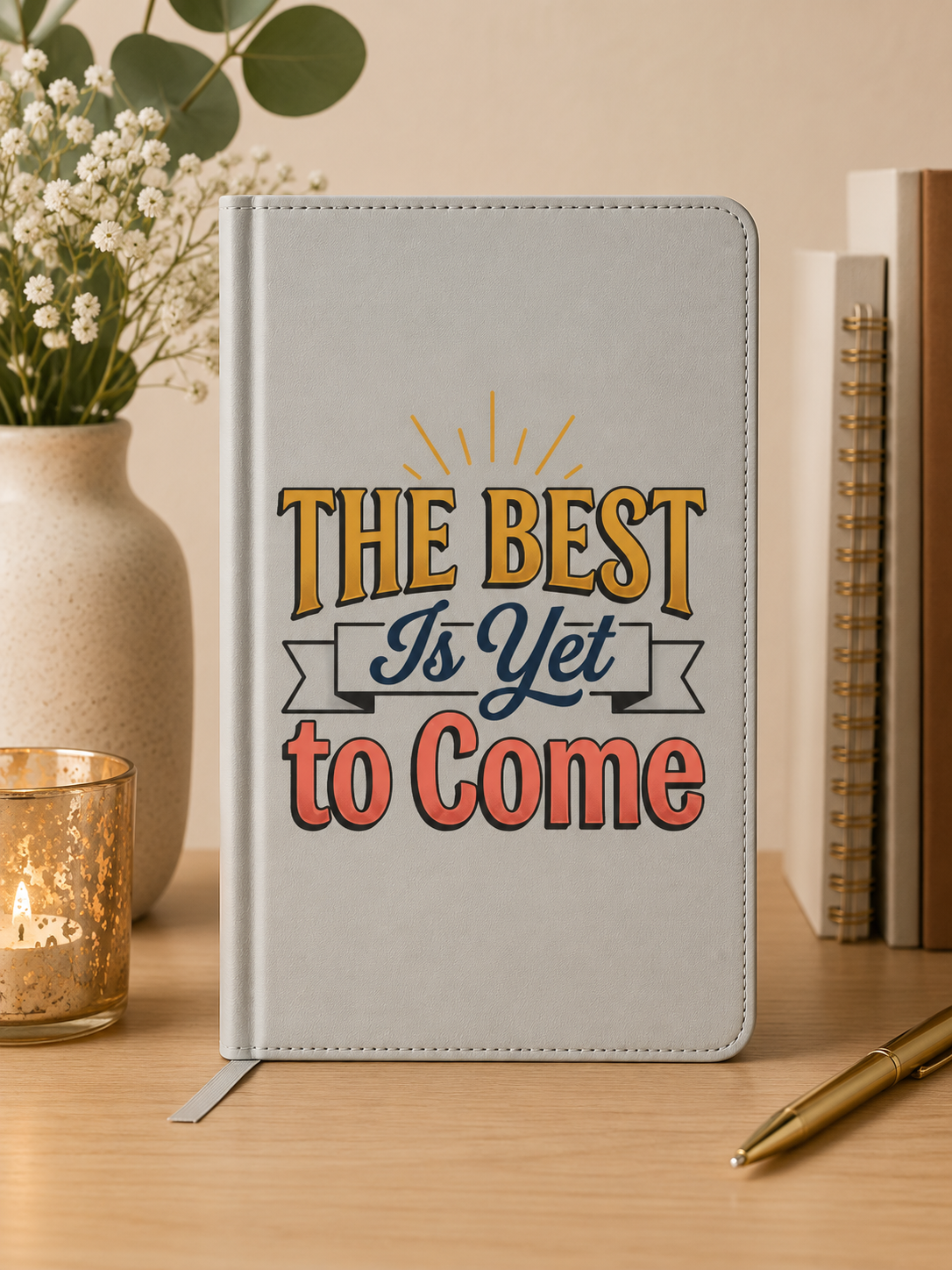Journal — 'The Best Is Yet to Come' Vegan Leather Engraved Inspirational Notebook