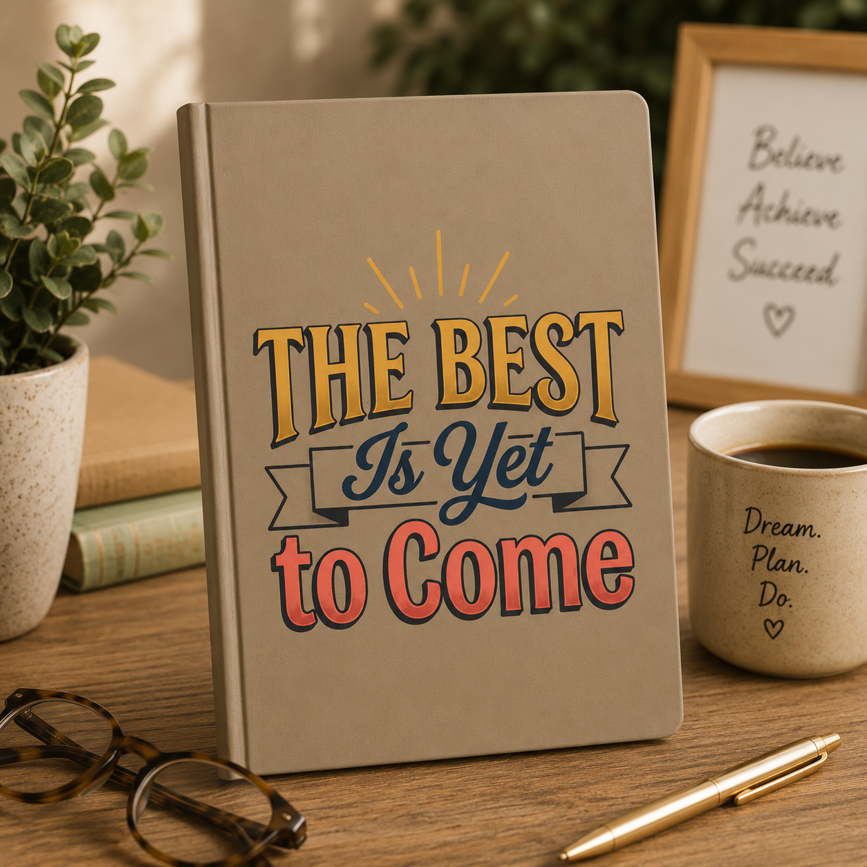 Journal — 'The Best Is Yet to Come' Vegan Leather Engraved Inspirational Notebook
