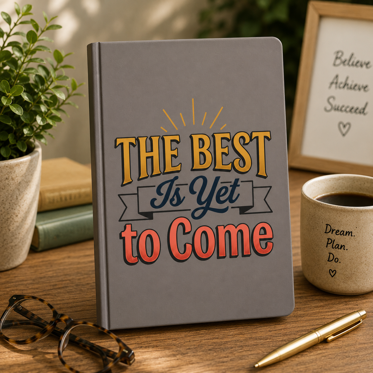 Journal — 'The Best Is Yet to Come' Vegan Leather Engraved Inspirational Notebook