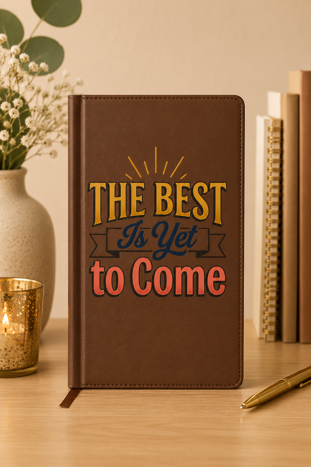 Journal — 'The Best Is Yet to Come' Vegan Leather Engraved Inspirational Notebook