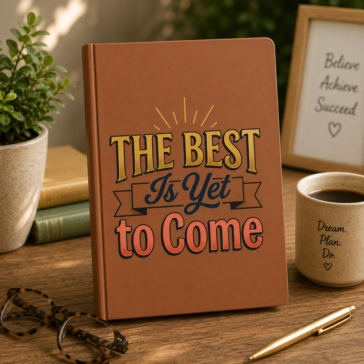 Journal — 'The Best Is Yet to Come' Vegan Leather Engraved Inspirational Notebook