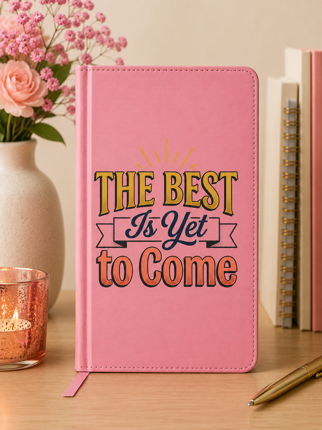 Journal — 'The Best Is Yet to Come' Vegan Leather Engraved Inspirational Notebook