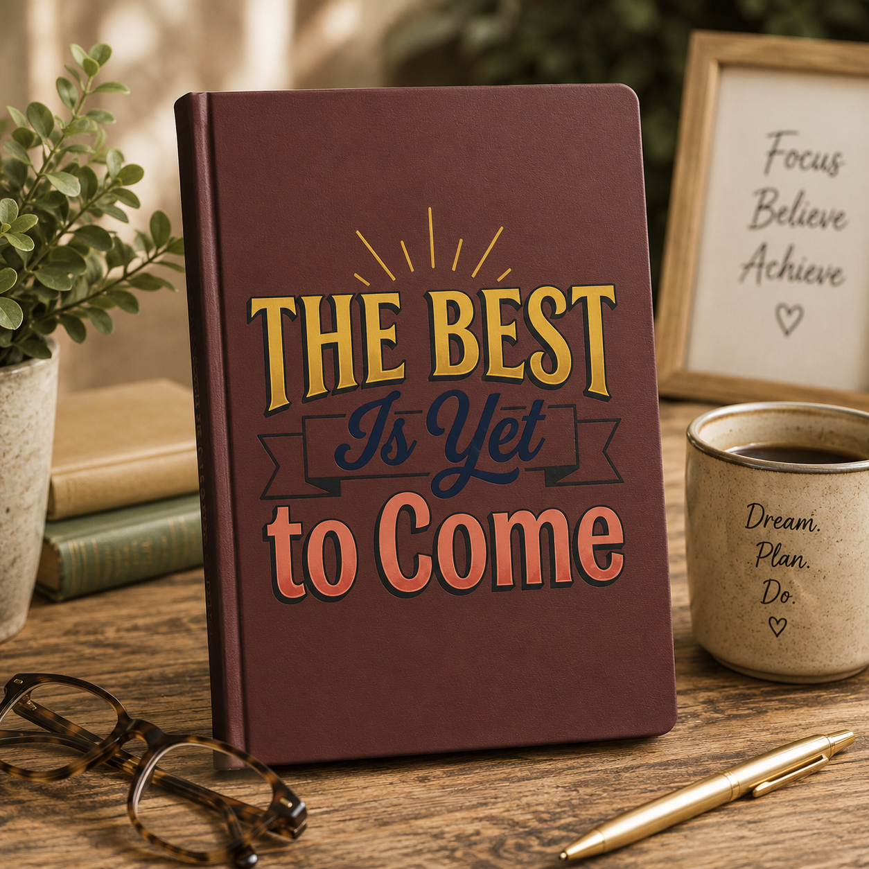 Journal — 'The Best Is Yet to Come' Vegan Leather Engraved Inspirational Notebook