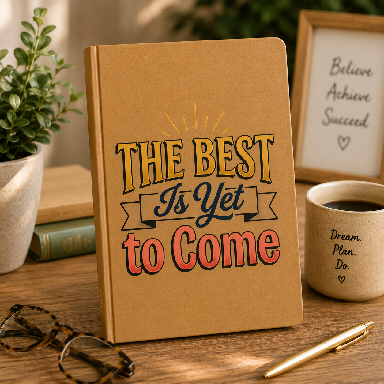 Journal — 'The Best Is Yet to Come' Vegan Leather Engraved Inspirational Notebook