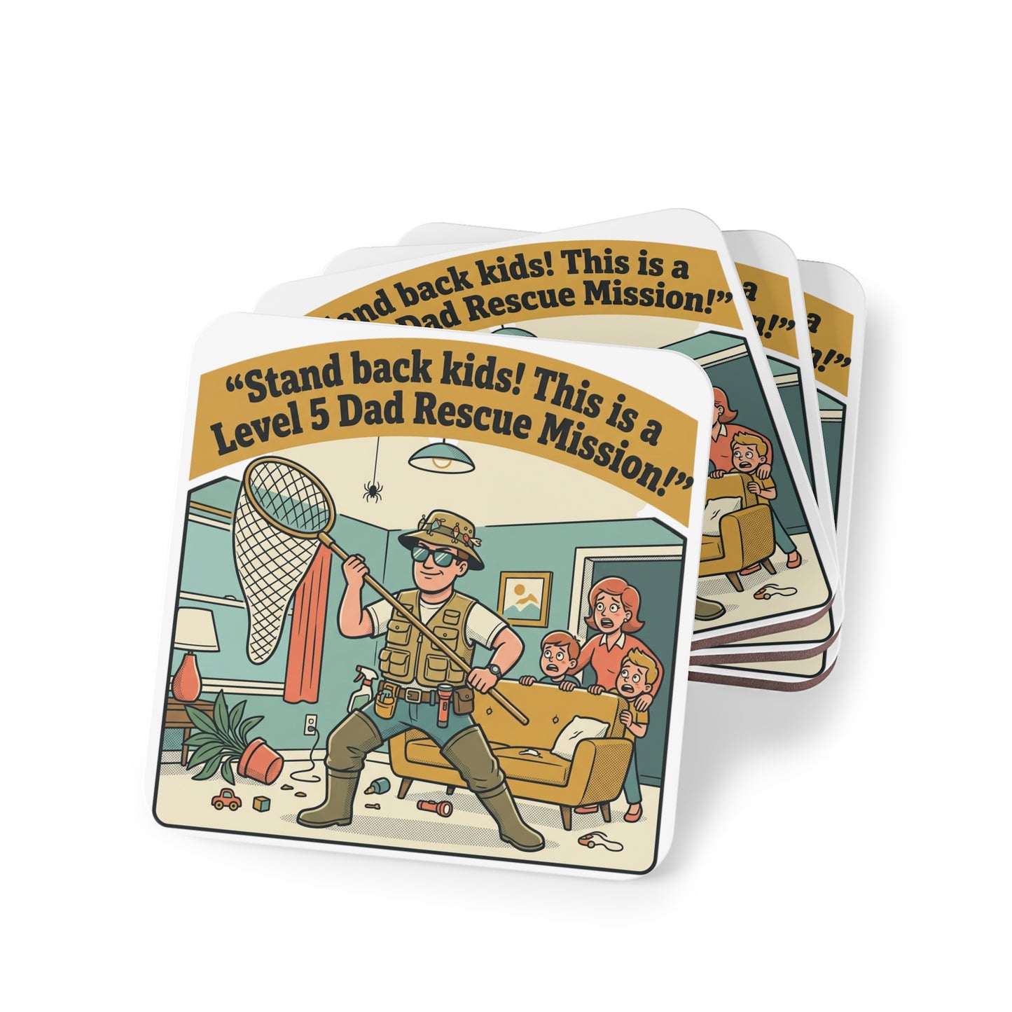Coaster — "Stand Back Kids! This is a Level 5 Dad Rescue Mission" Funny Dad Cartoon Drink Coaster