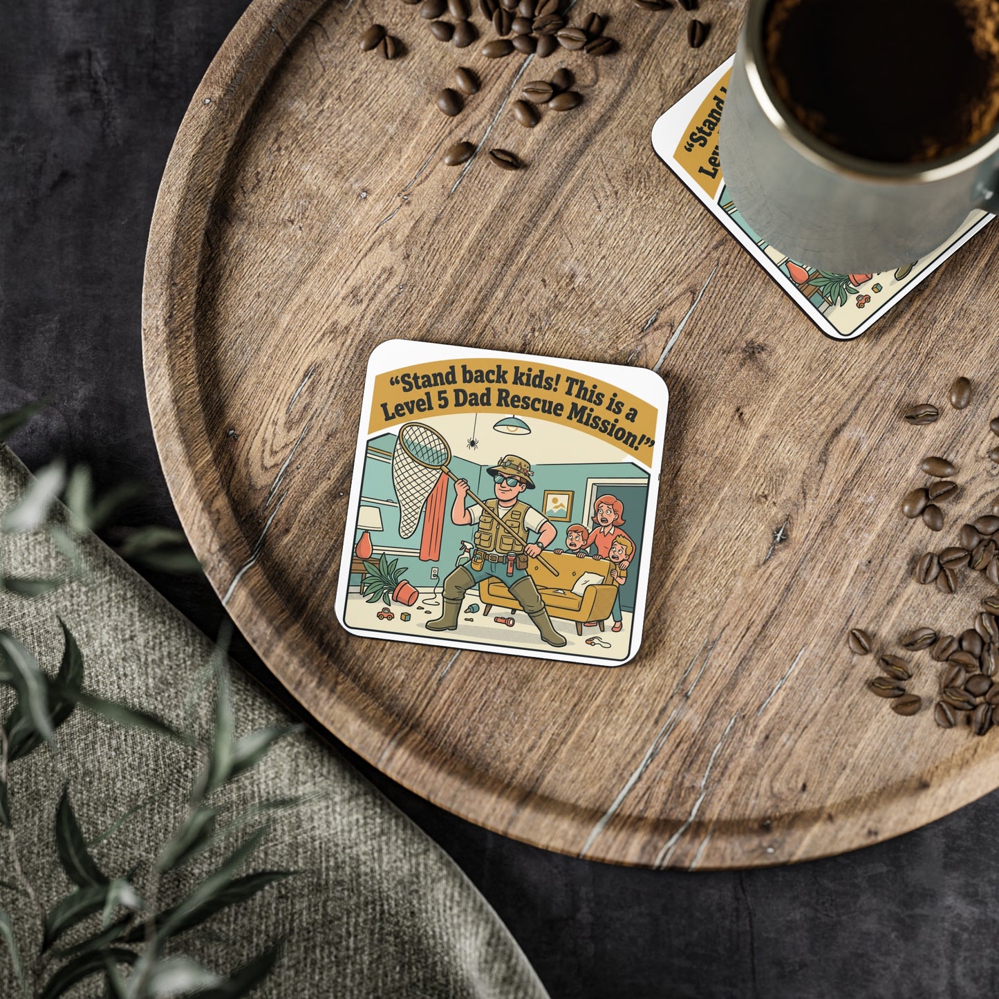 Coaster — "Stand Back Kids! This is a Level 5 Dad Rescue Mission" Funny Dad Cartoon Drink Coaster
