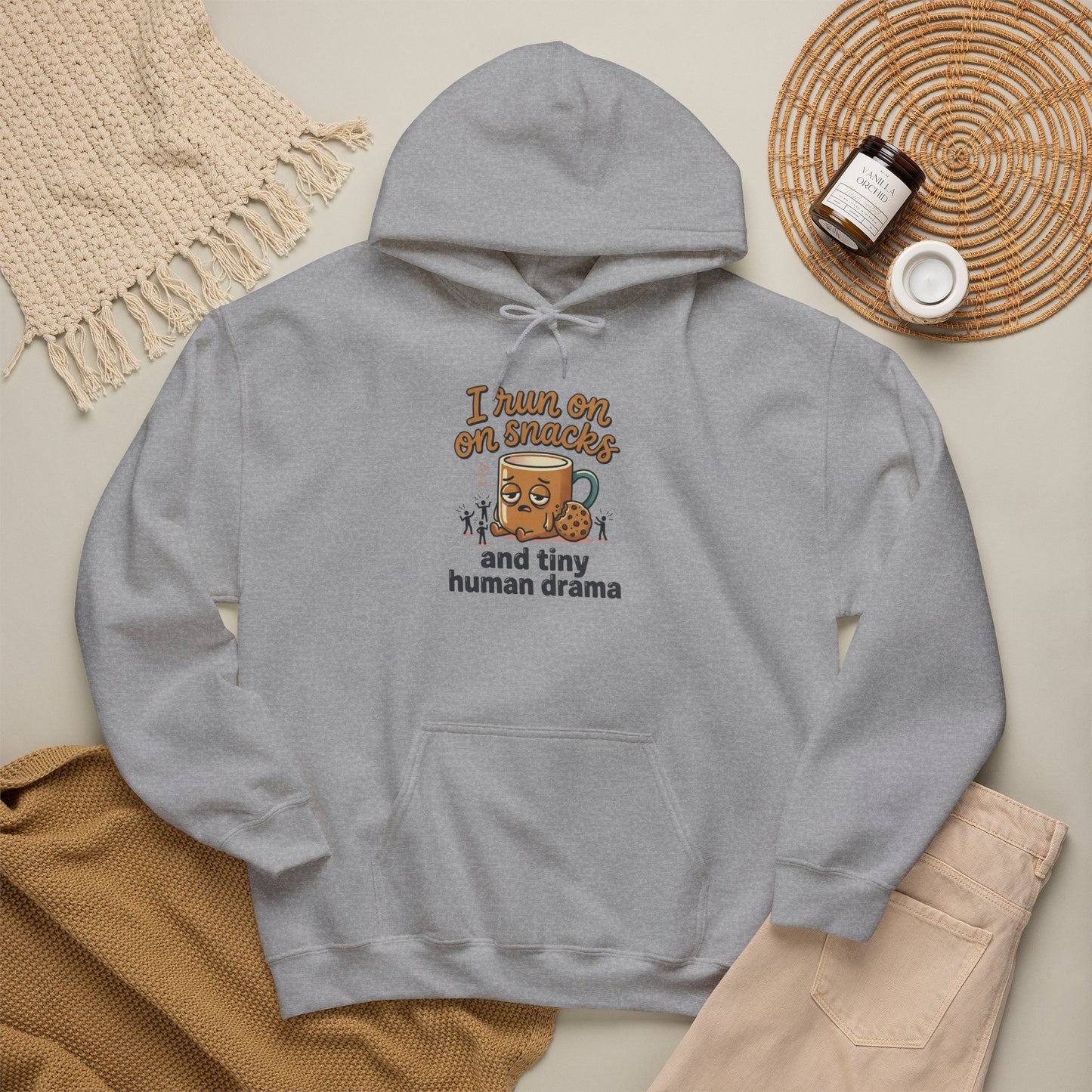Coffee Mug Hoodie - "I Run on Coffee and Tiny Human Drama" Funny Mom Sweatshirt