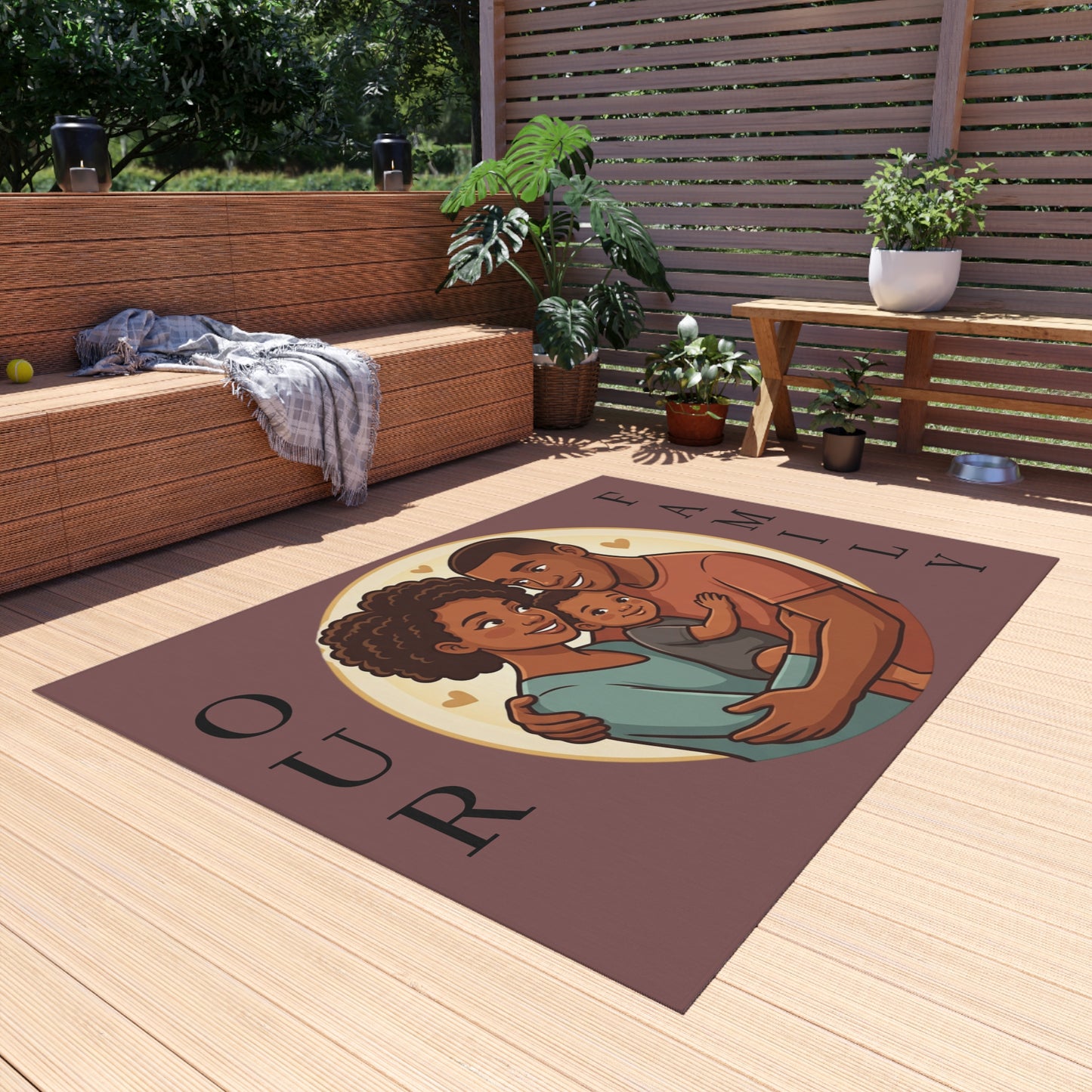 Personalized Family In/Outdoor Rug - 'Our Family' Illustrated Portrait Doormat