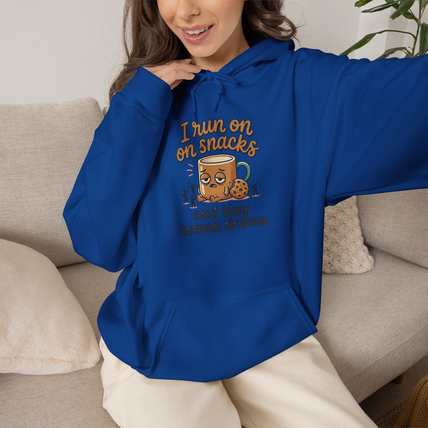Coffee Mug Hoodie - "I Run on Coffee and Tiny Human Drama" Funny Mom Sweatshirt