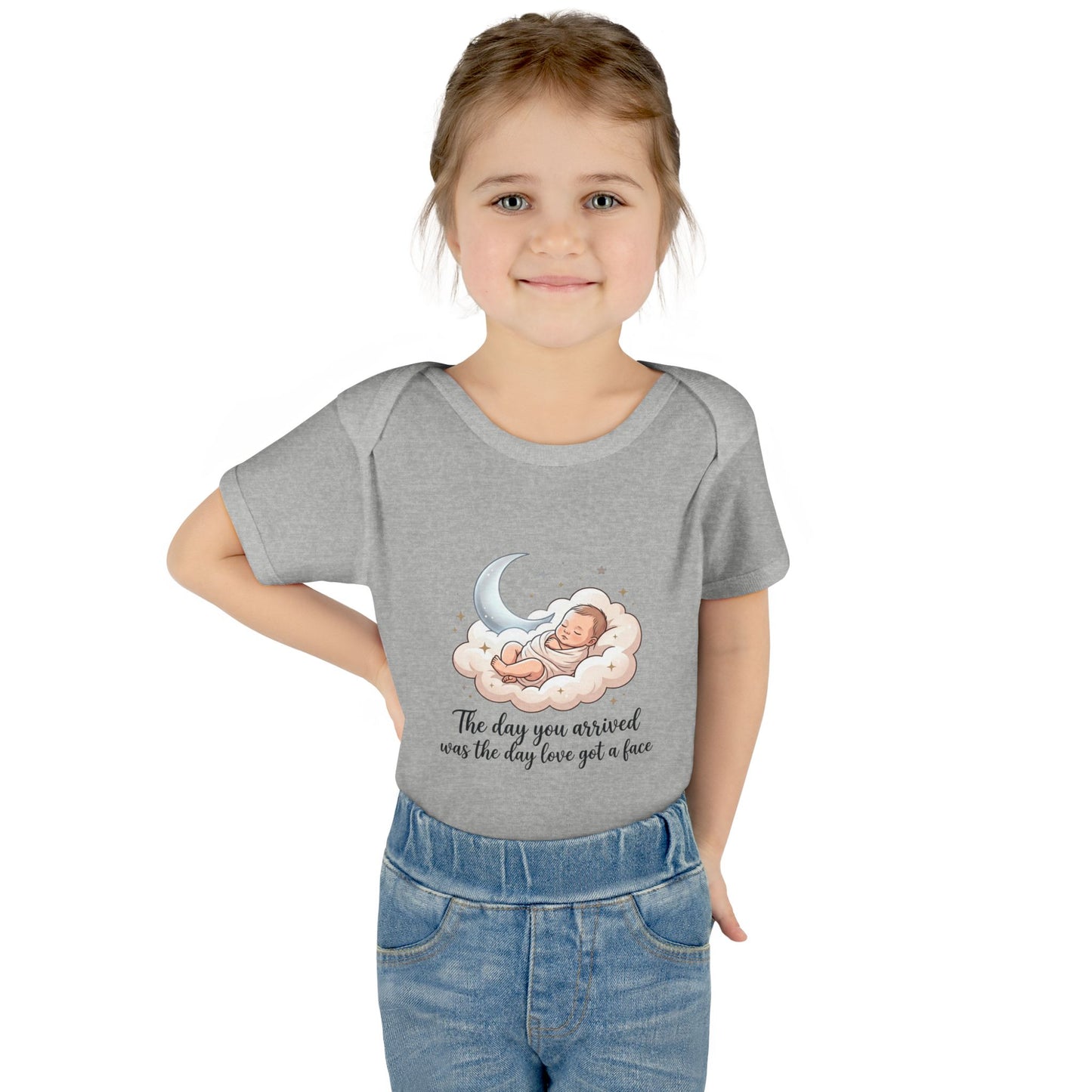 Infant Bodysuit — "The day you arrived was the day love got a face" Cute Sleeping Baby Moon Design
