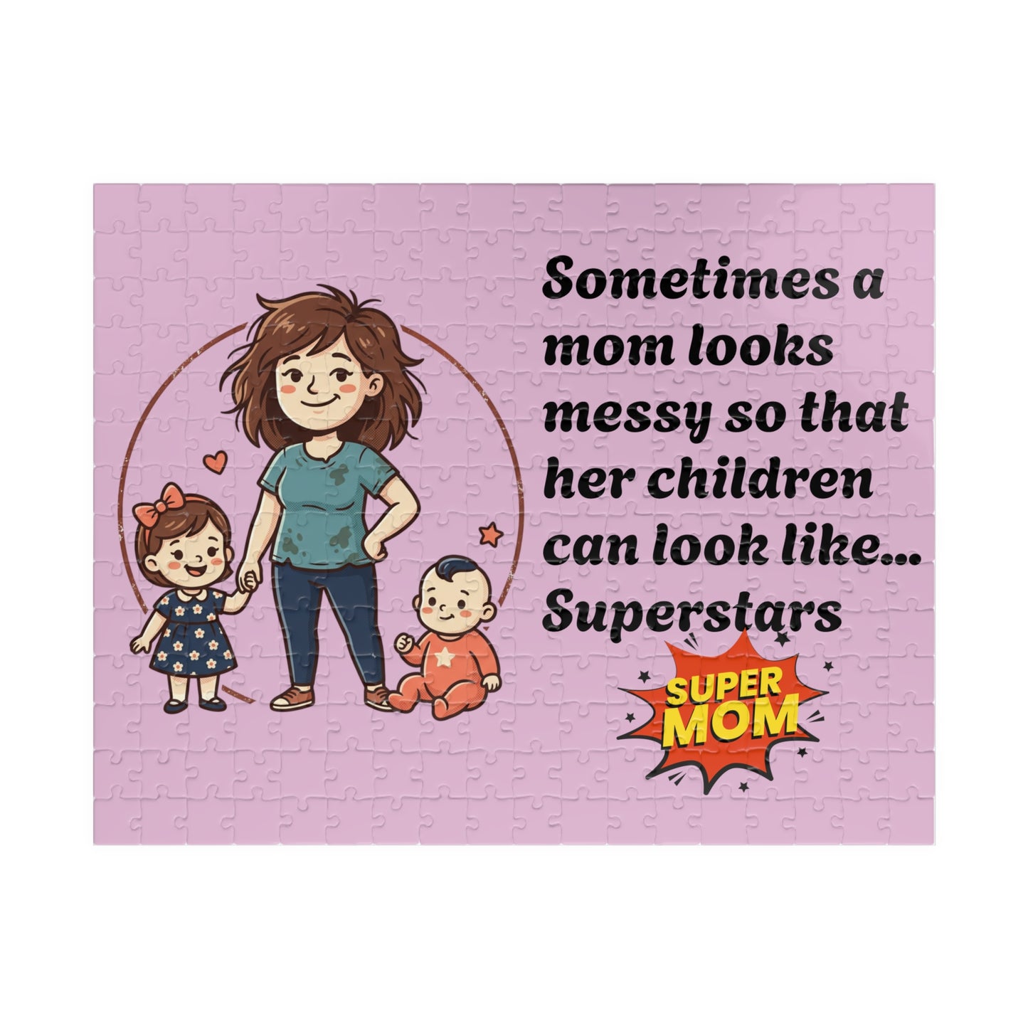 Super Mom and kids puzzle, Mom messy so kids look like superstars 110-1014pc