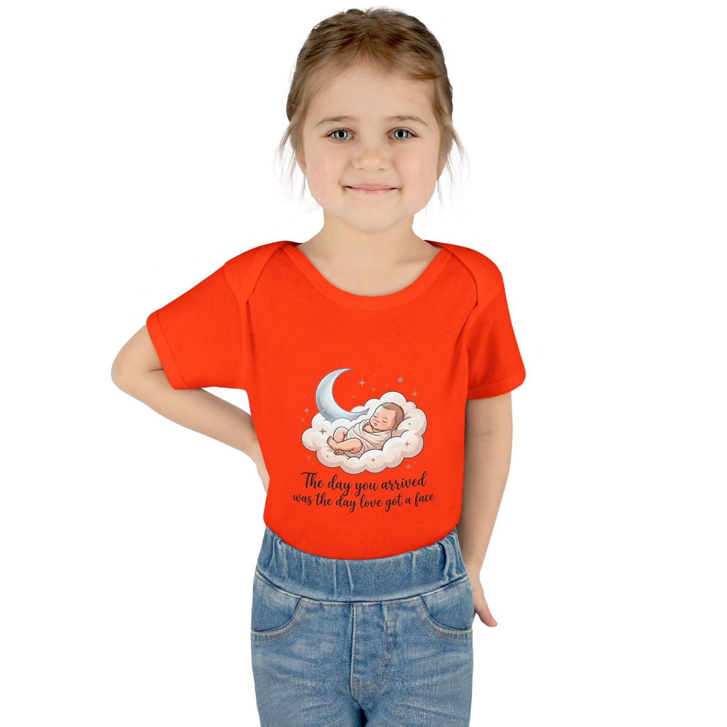 Infant Bodysuit — "The day you arrived was the day love got a face" Cute Sleeping Baby Moon Design