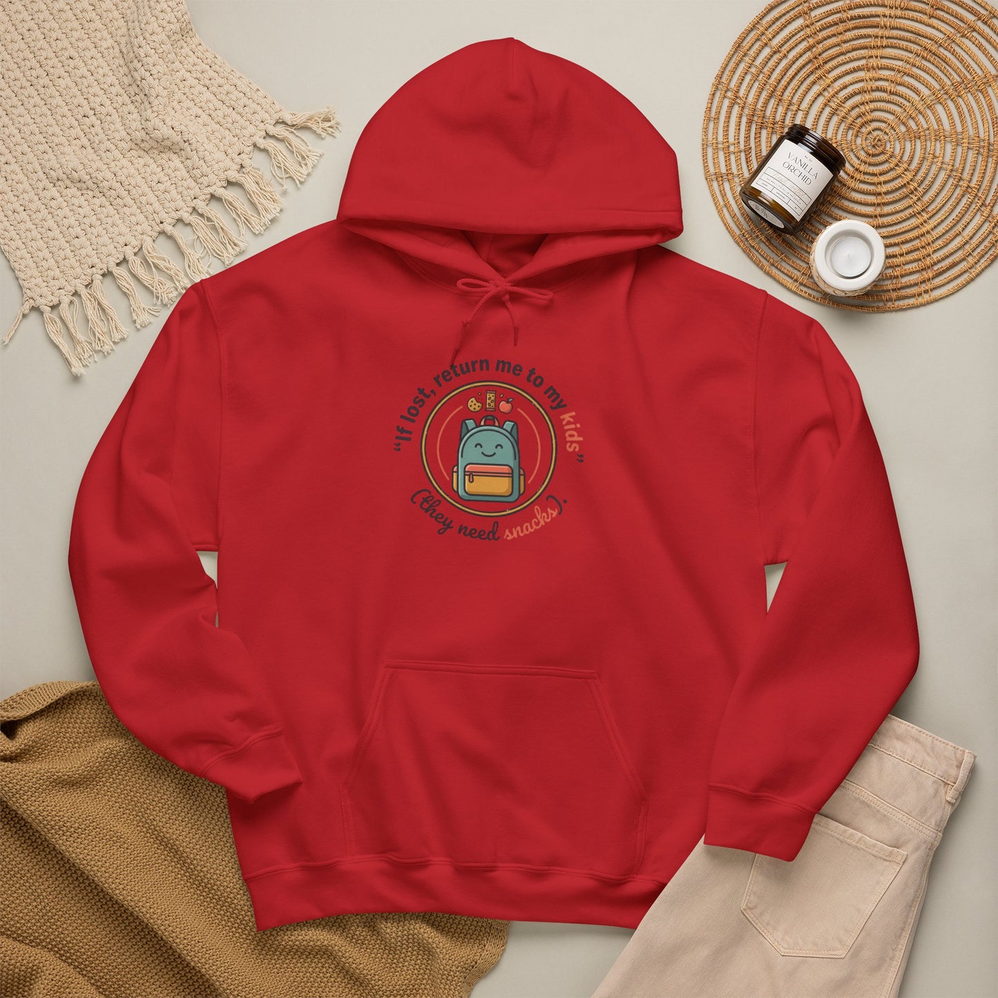 Hoodie — "If Lost, Return Me to My Kids (They need snacks)" Cute Kawaii Backpack Graphic