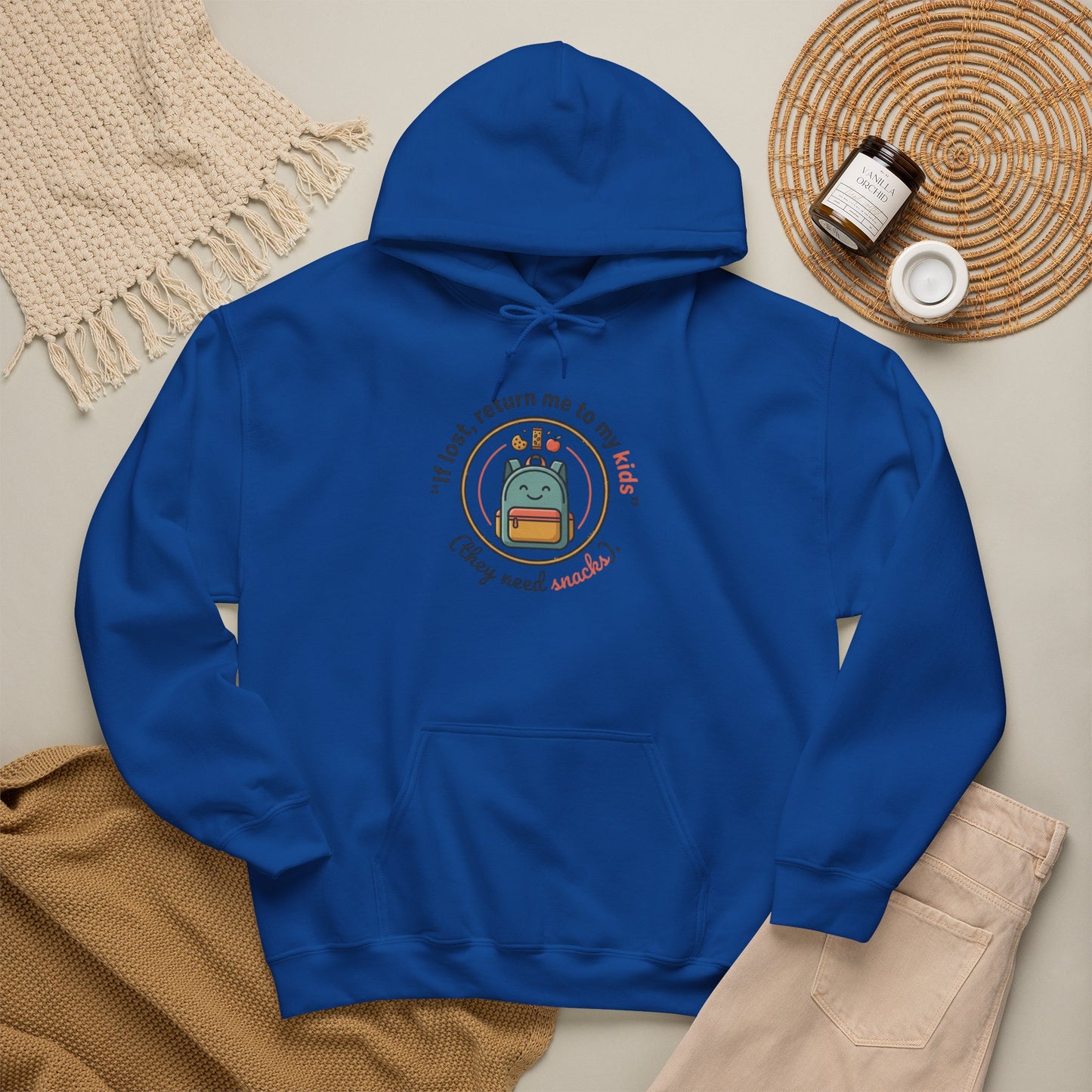 Hoodie — "If Lost, Return Me to My Kids (They need snacks)" Cute Kawaii Backpack Graphic