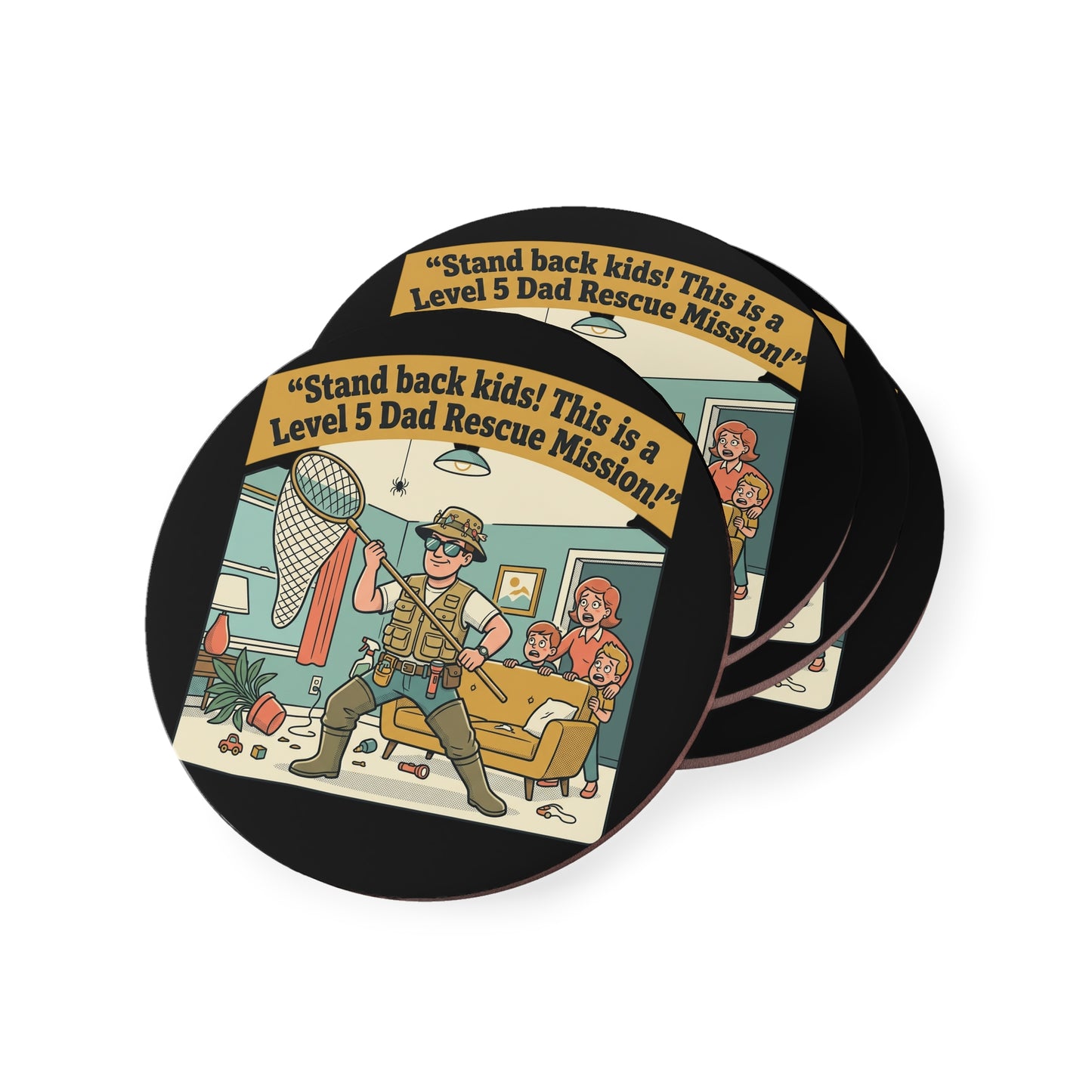 Coaster — "Stand Back Kids! This is a Level 5 Dad Rescue Mission" Funny Dad Cartoon Drink Coaster