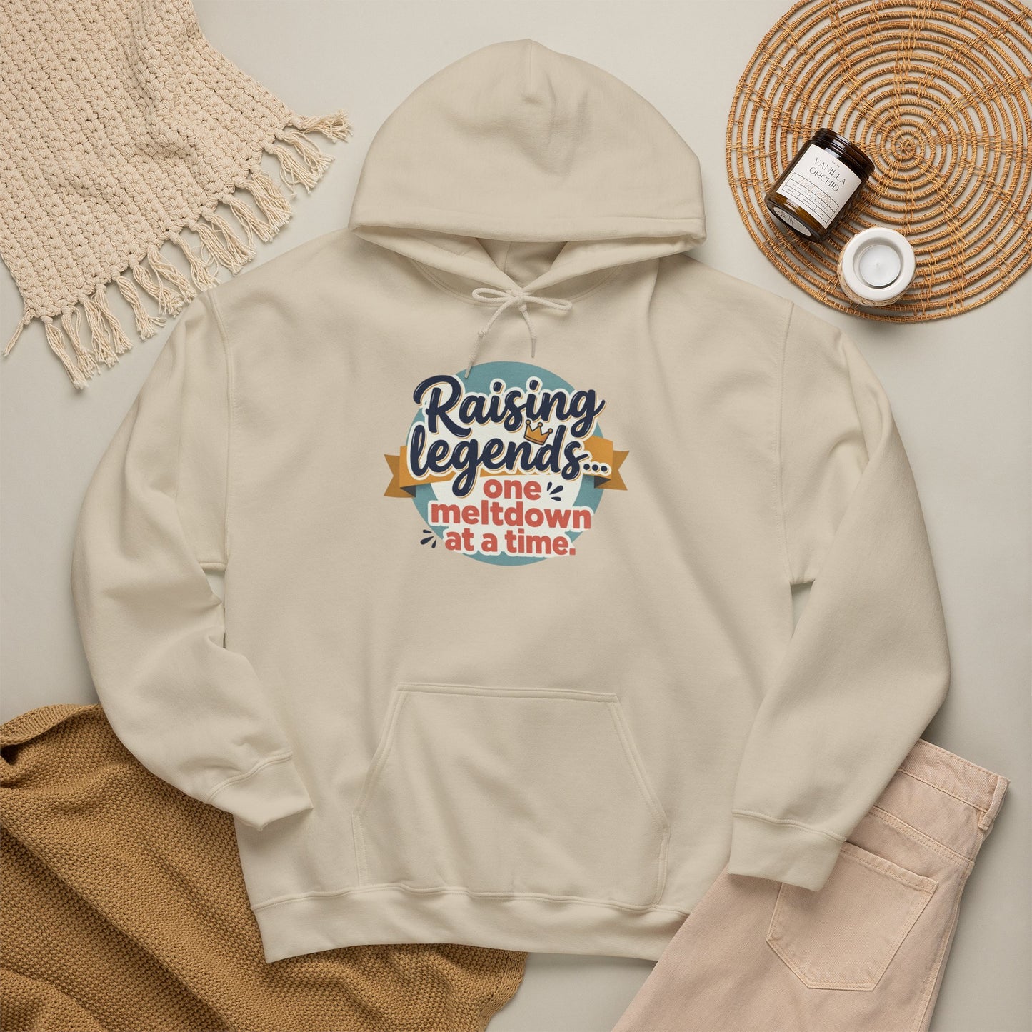 Hoodie — "Raising Legends... one meltdown at a time" Retro Parenthood Sweatshirt