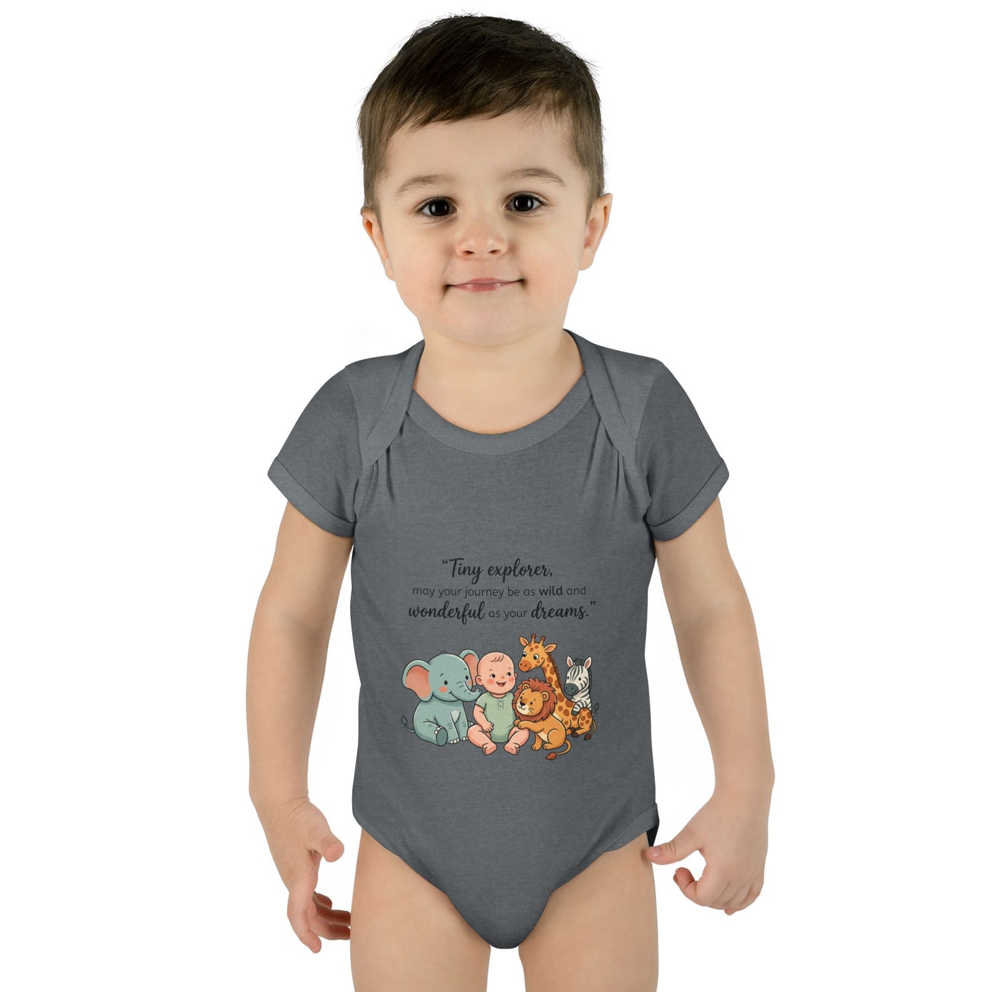 Baby Bodysuit — "Tiny Explorer" Cute Animal Nursery Onesie