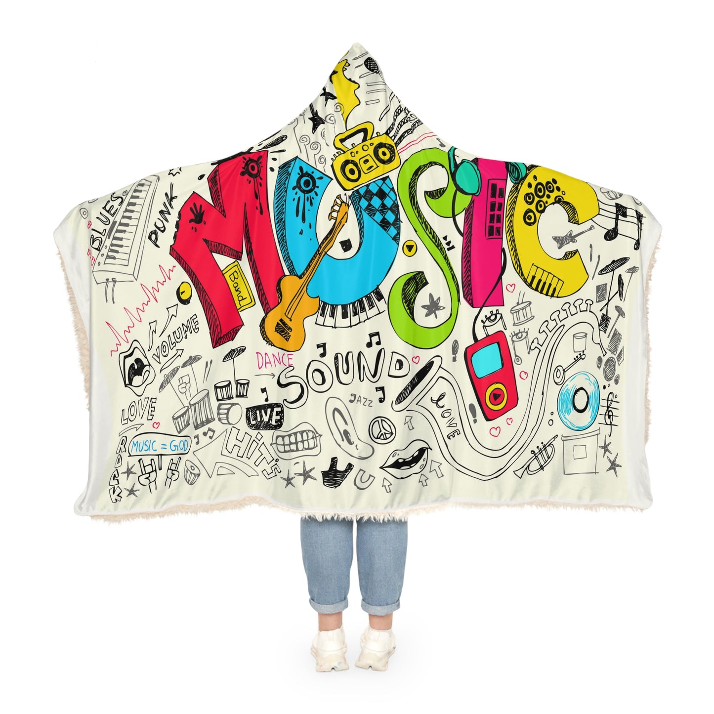 Music Doodle Hooded Blanket – Colorful Snuggle Throw for Music Lovers