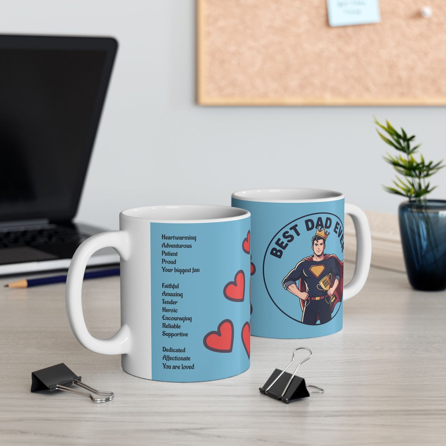 Best Dad Ever Ceramic Mug — Heart Pattern 11oz & 15oz Gift for Father’s Day