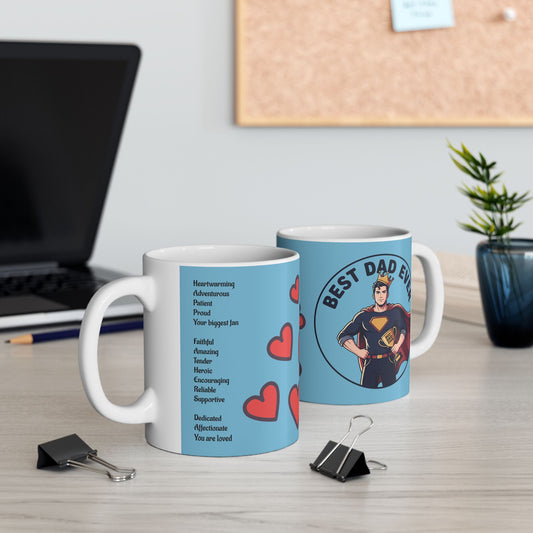 Best Dad Ever Ceramic Mug — Heart Pattern 11oz & 15oz Gift for Father’s Day