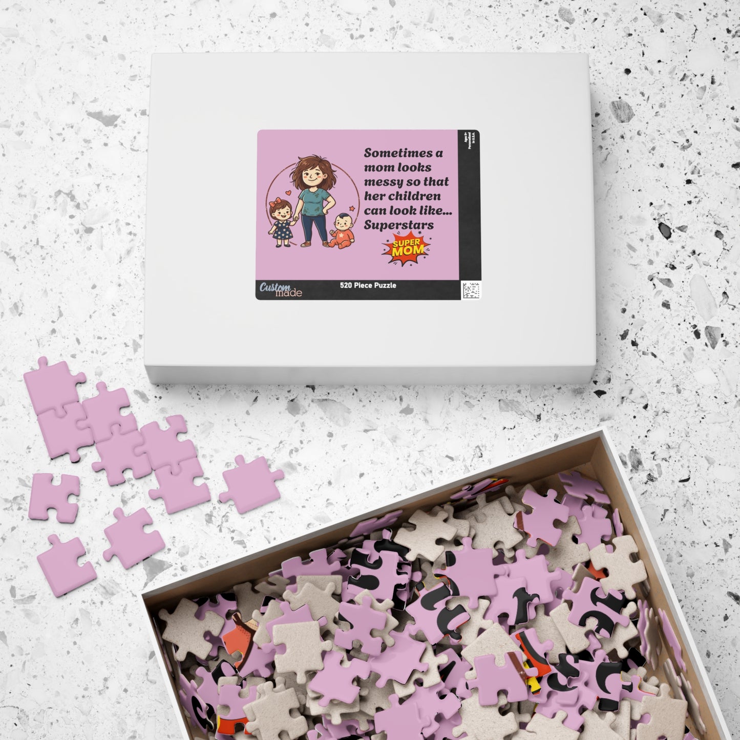 Super Mom and kids puzzle, Mom messy so kids look like superstars 110-1014pc