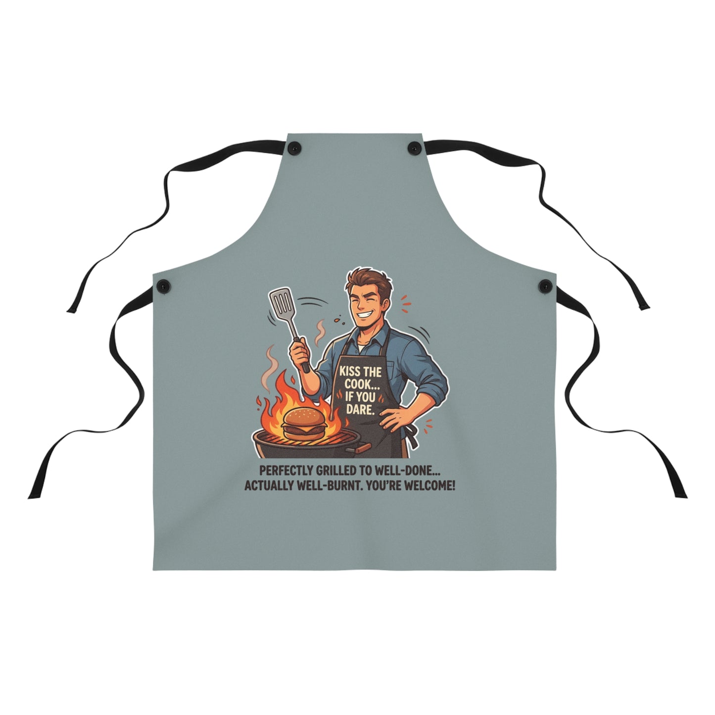 Funny Grilling Apron — "Kiss the Cook...Perfectly Grilled to Well-Done" Barbecue Chef Apron