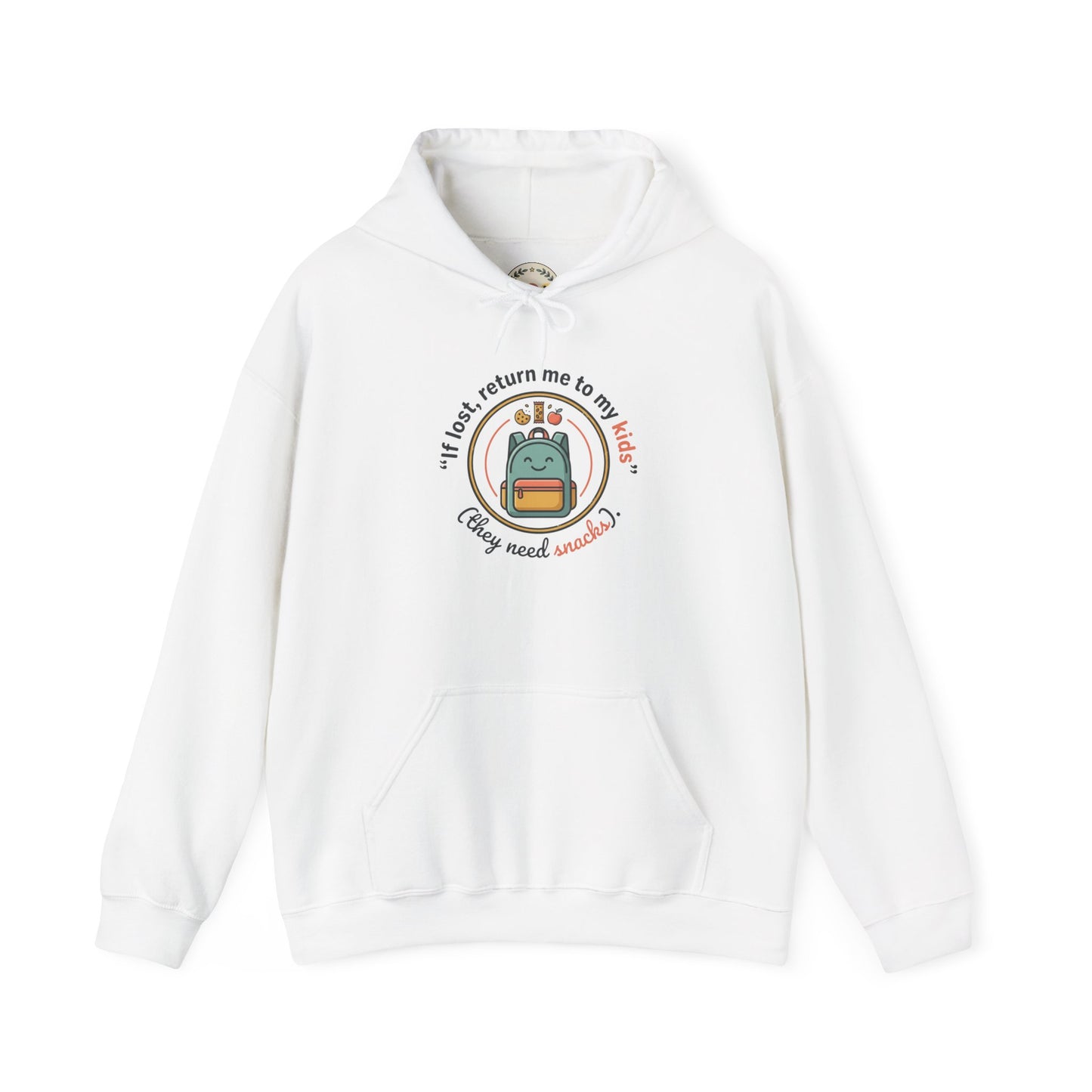 Hoodie — "If Lost, Return Me to My Kids (They need snacks)" Cute Kawaii Backpack Graphic