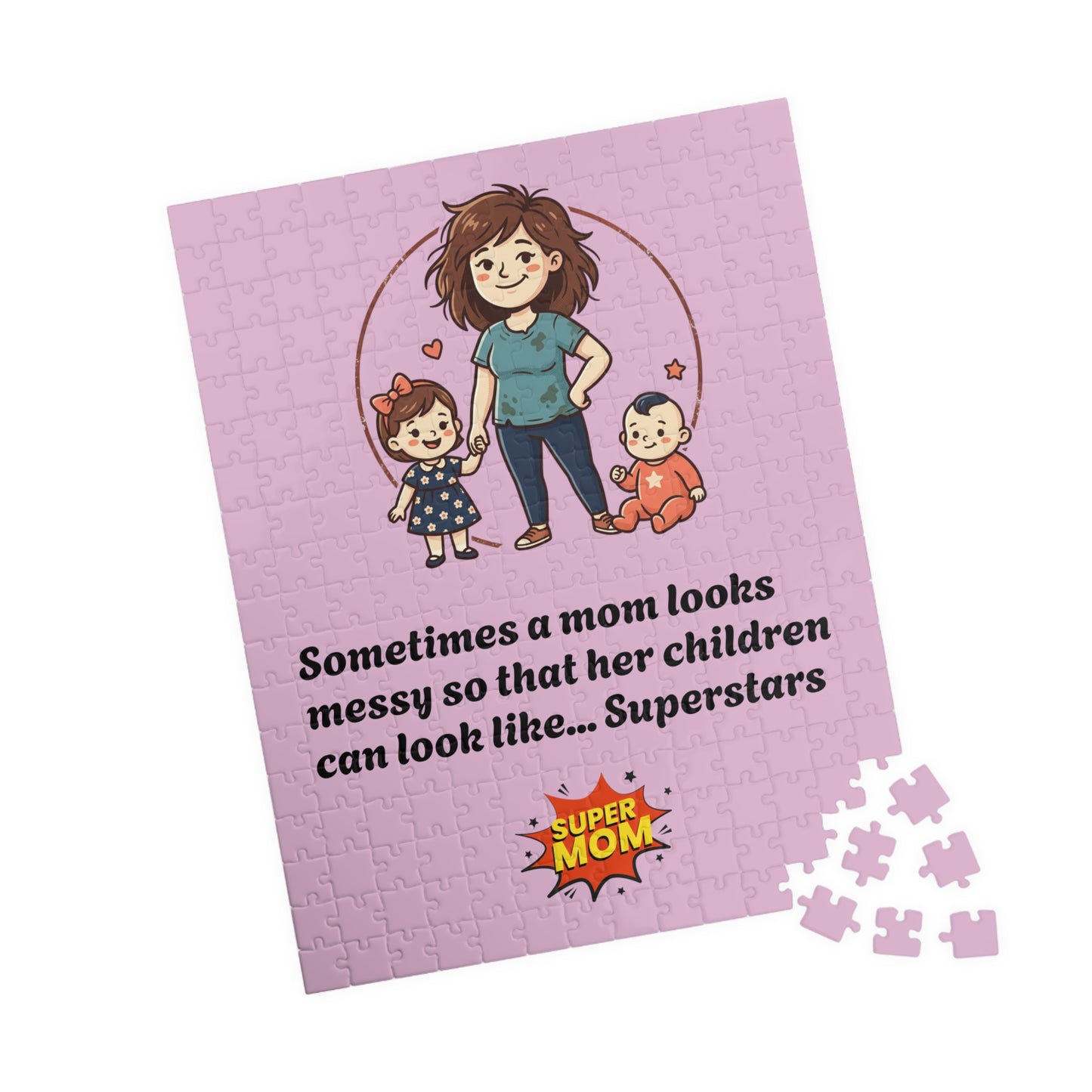 Super Mom and kids puzzle, Mom messy so kids look like superstars 110-1014pc