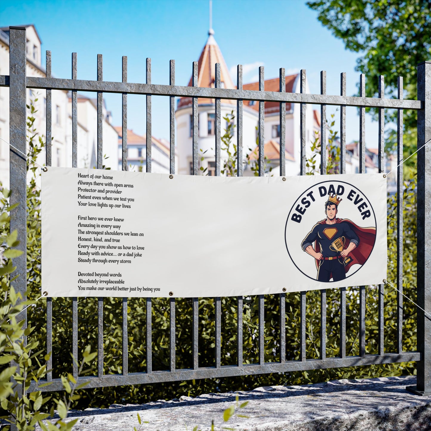 Best Dad Ever Vinyl Banner – Superhero Father Tribute with Poem
