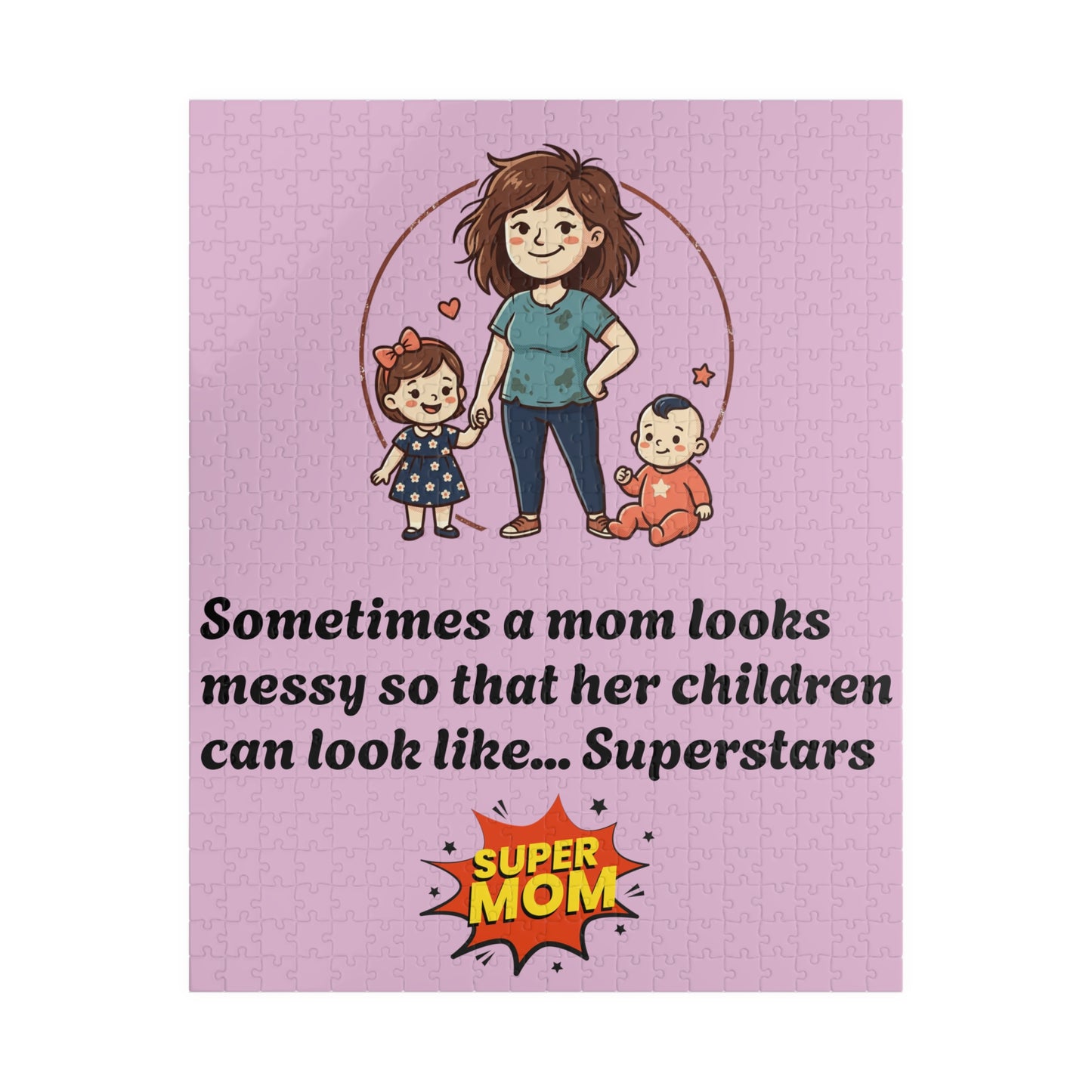 Super Mom and kids puzzle, Mom messy so kids look like superstars 110-1014pc