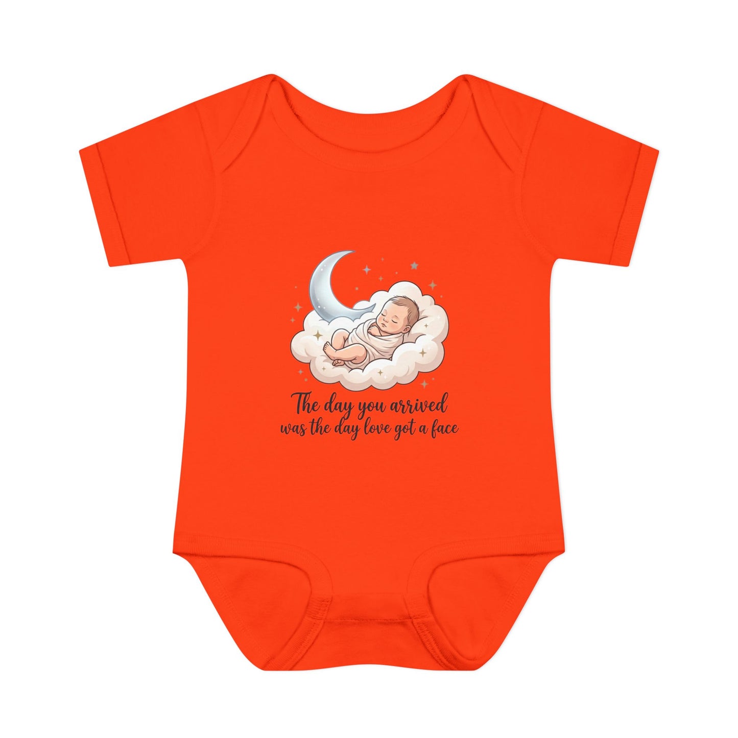 Infant Bodysuit — "The day you arrived was the day love got a face" Cute Sleeping Baby Moon Design