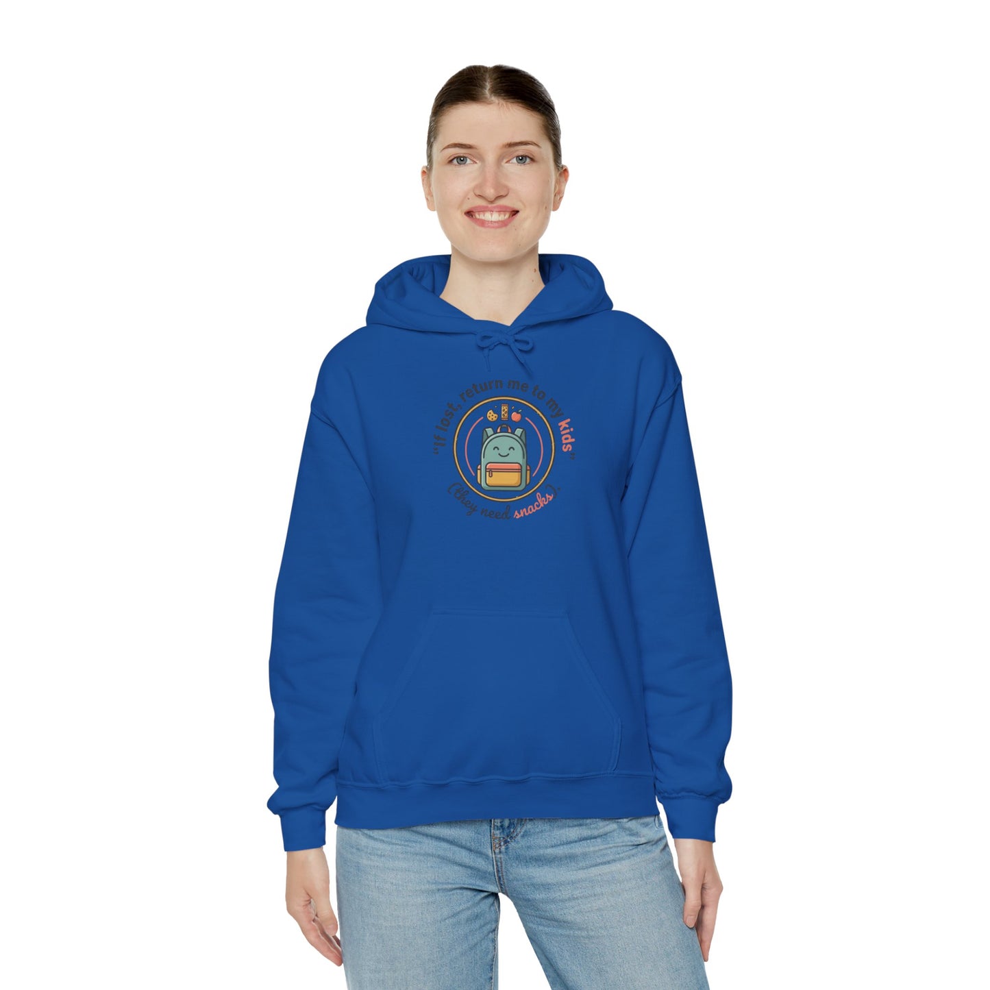 Hoodie — "If Lost, Return Me to My Kids (They need snacks)" Cute Kawaii Backpack Graphic