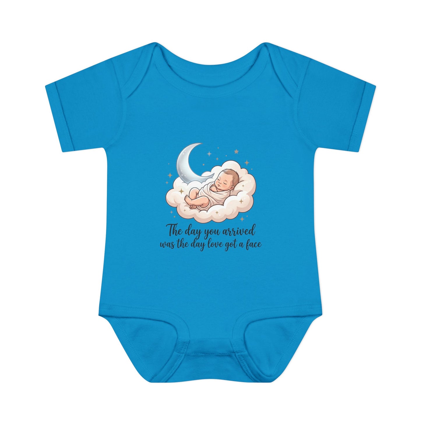 Infant Bodysuit — "The day you arrived was the day love got a face" Cute Sleeping Baby Moon Design