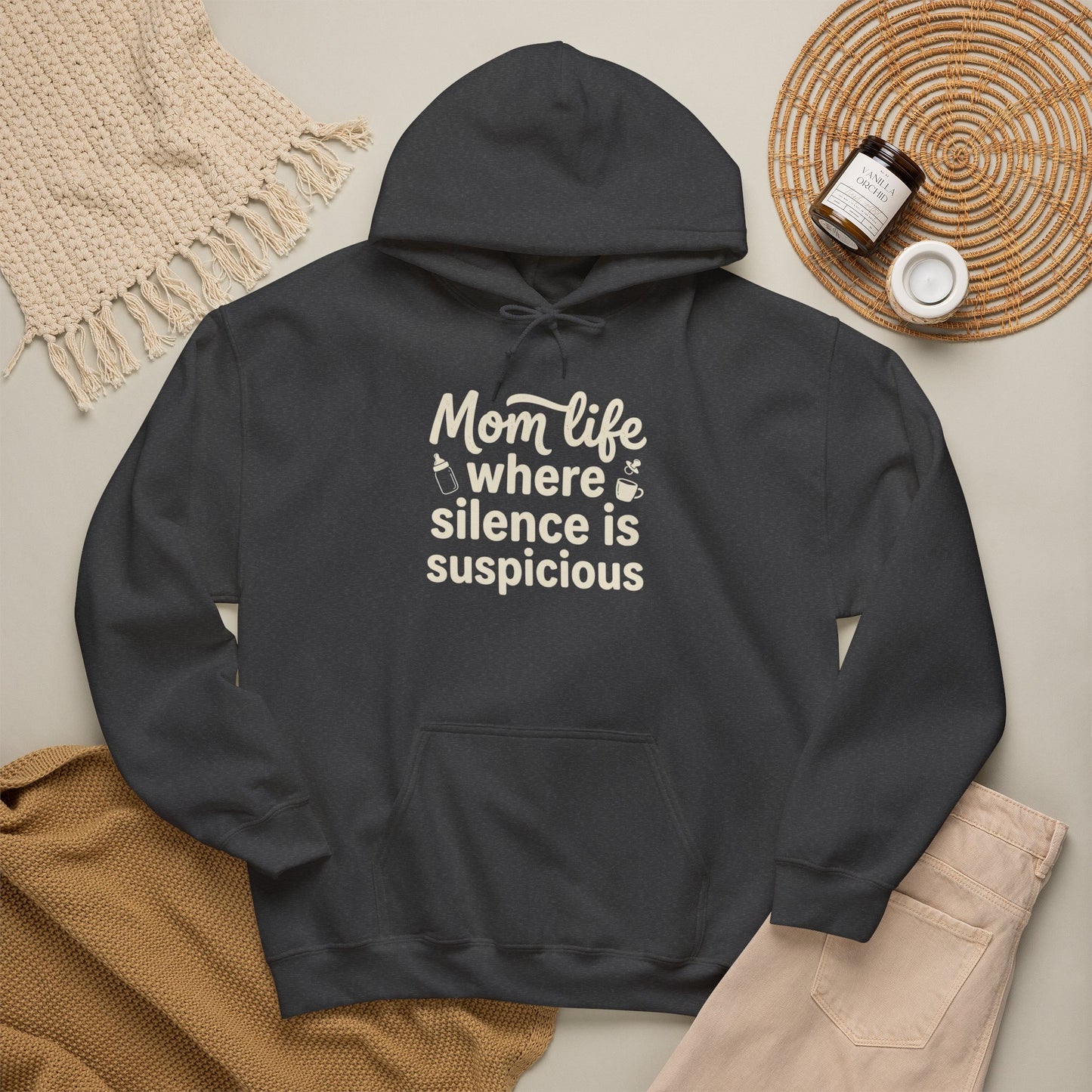 Mom Life Hoodie - "Mom Life: Where Silence Is Suspicious" Cozy Pullover for Moms, Funny Mother's Day Gift