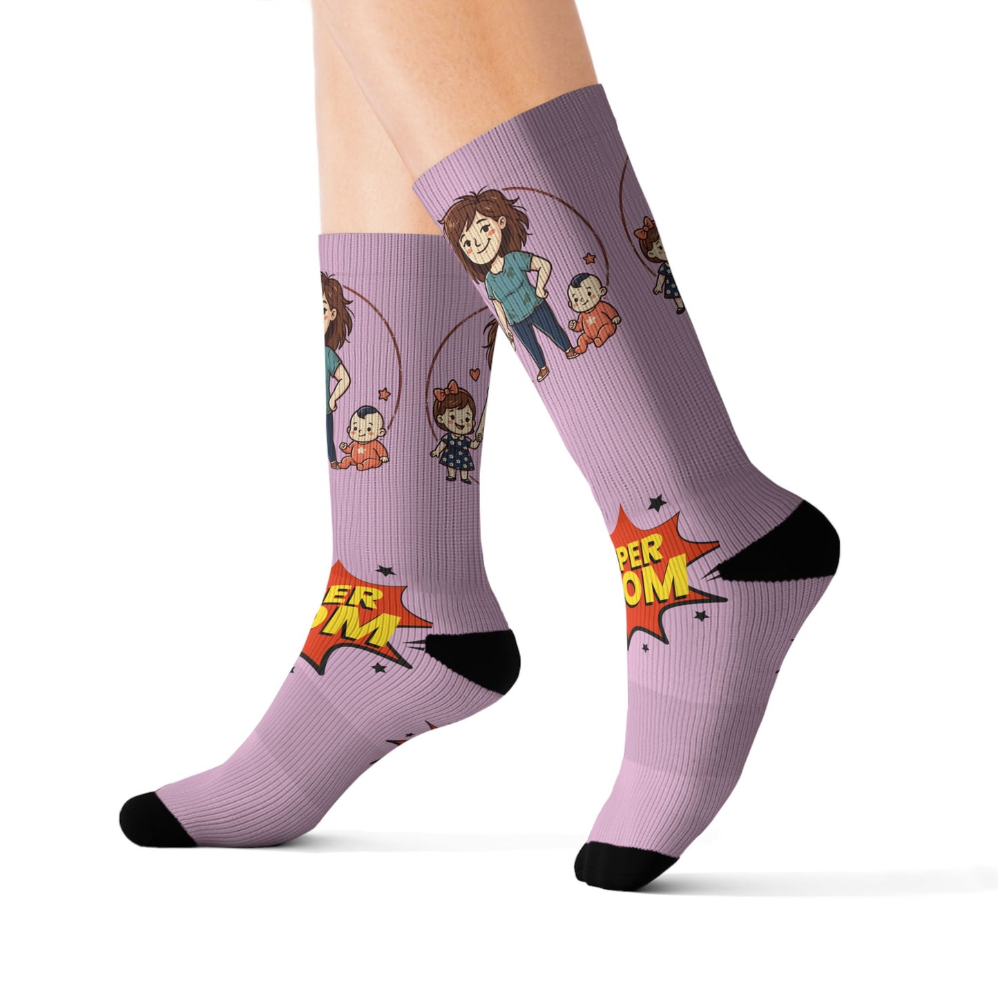 Super Mom Socks | Mother's Day, Mom Cartoon Crew Socks