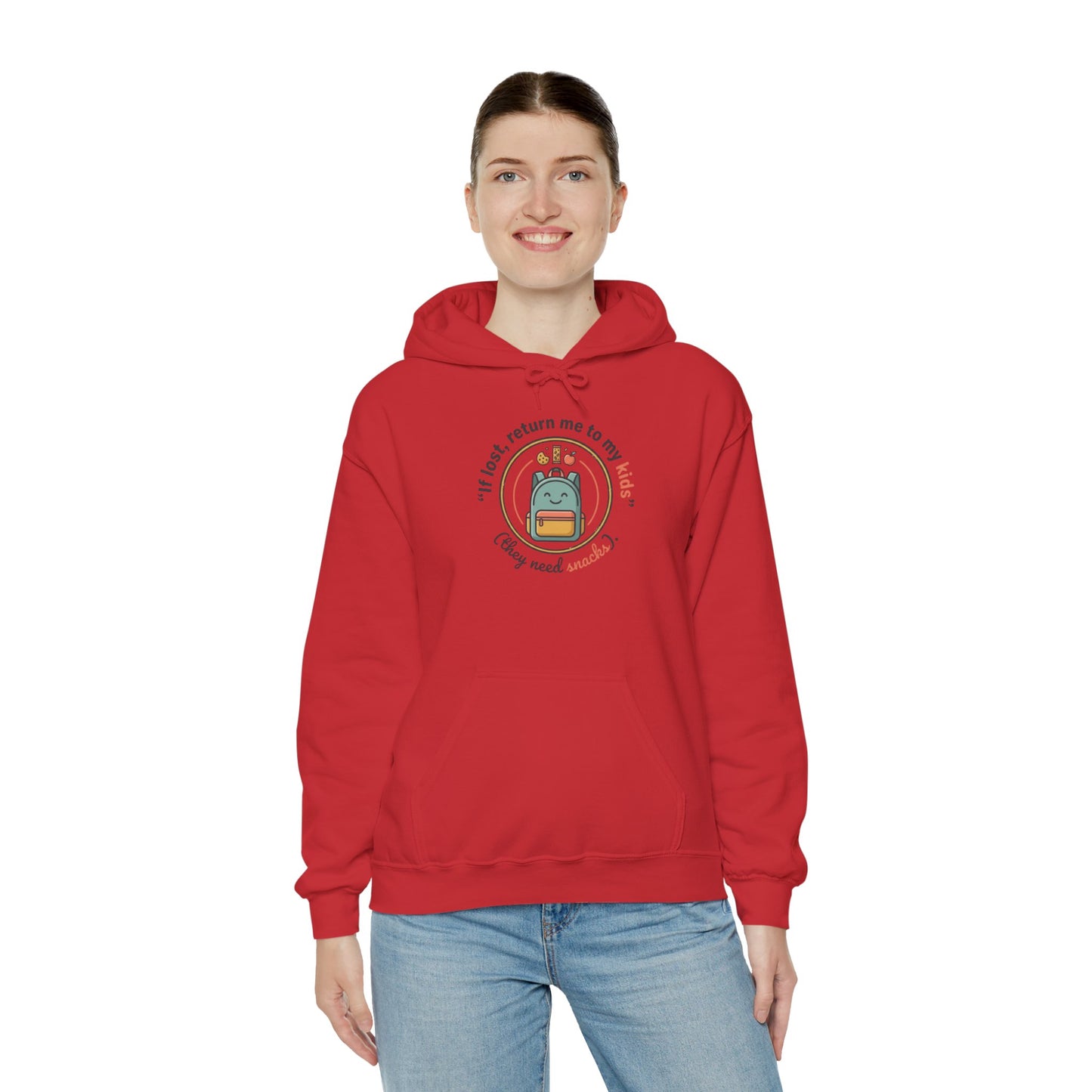 Hoodie — "If Lost, Return Me to My Kids (They need snacks)" Cute Kawaii Backpack Graphic