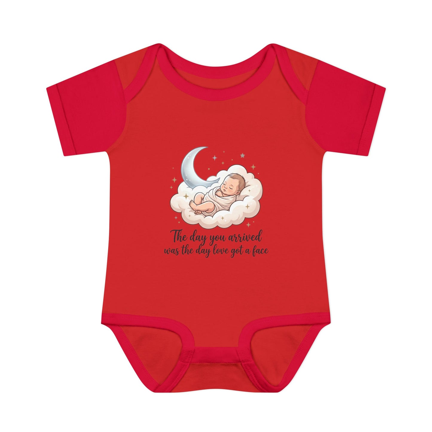 Infant Bodysuit — "The day you arrived was the day love got a face" Cute Sleeping Baby Moon Design