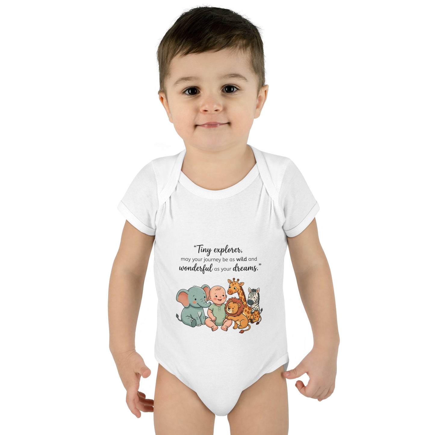 Baby Bodysuit — "Tiny Explorer" Cute Animal Nursery Onesie