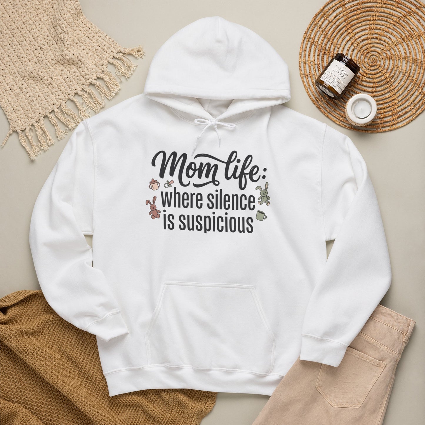 Mom Life Hoodie - "Mom Life: Where Silence Is Suspicious" Cozy Pullover for Moms, Funny Mother's Day Gift