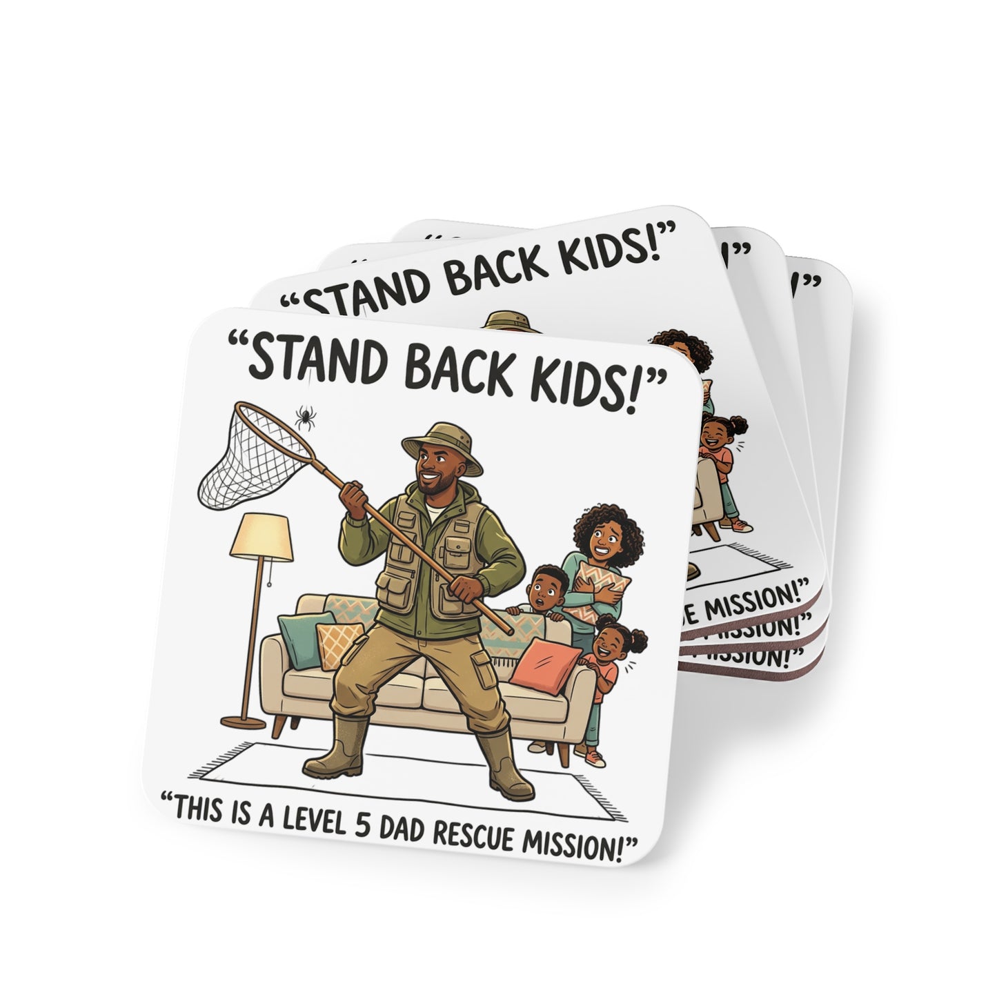 Coaster — "Stand Back Kids! This is a Level 5 Dad Rescue Mission" Funny Dad Cartoon Drink Coaster