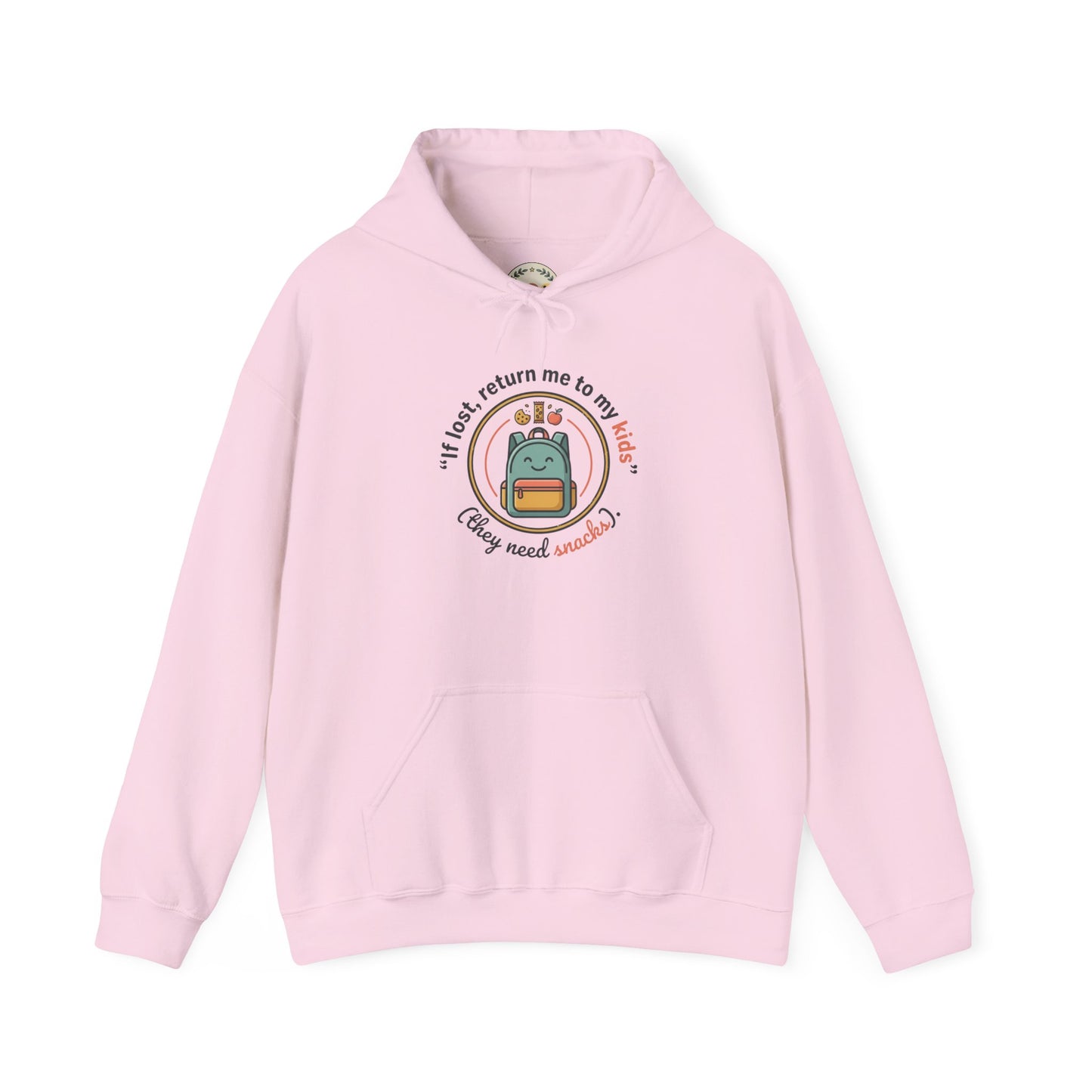 Hoodie — "If Lost, Return Me to My Kids (They need snacks)" Cute Kawaii Backpack Graphic