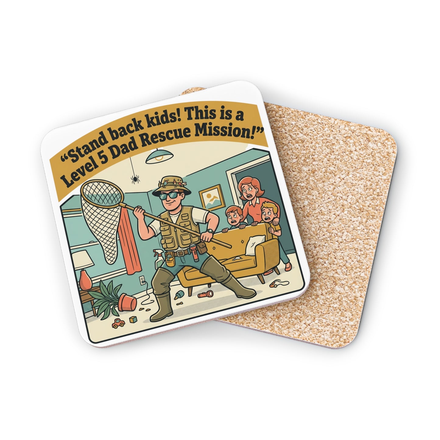 Coaster — "Stand Back Kids! This is a Level 5 Dad Rescue Mission" Funny Dad Cartoon Drink Coaster