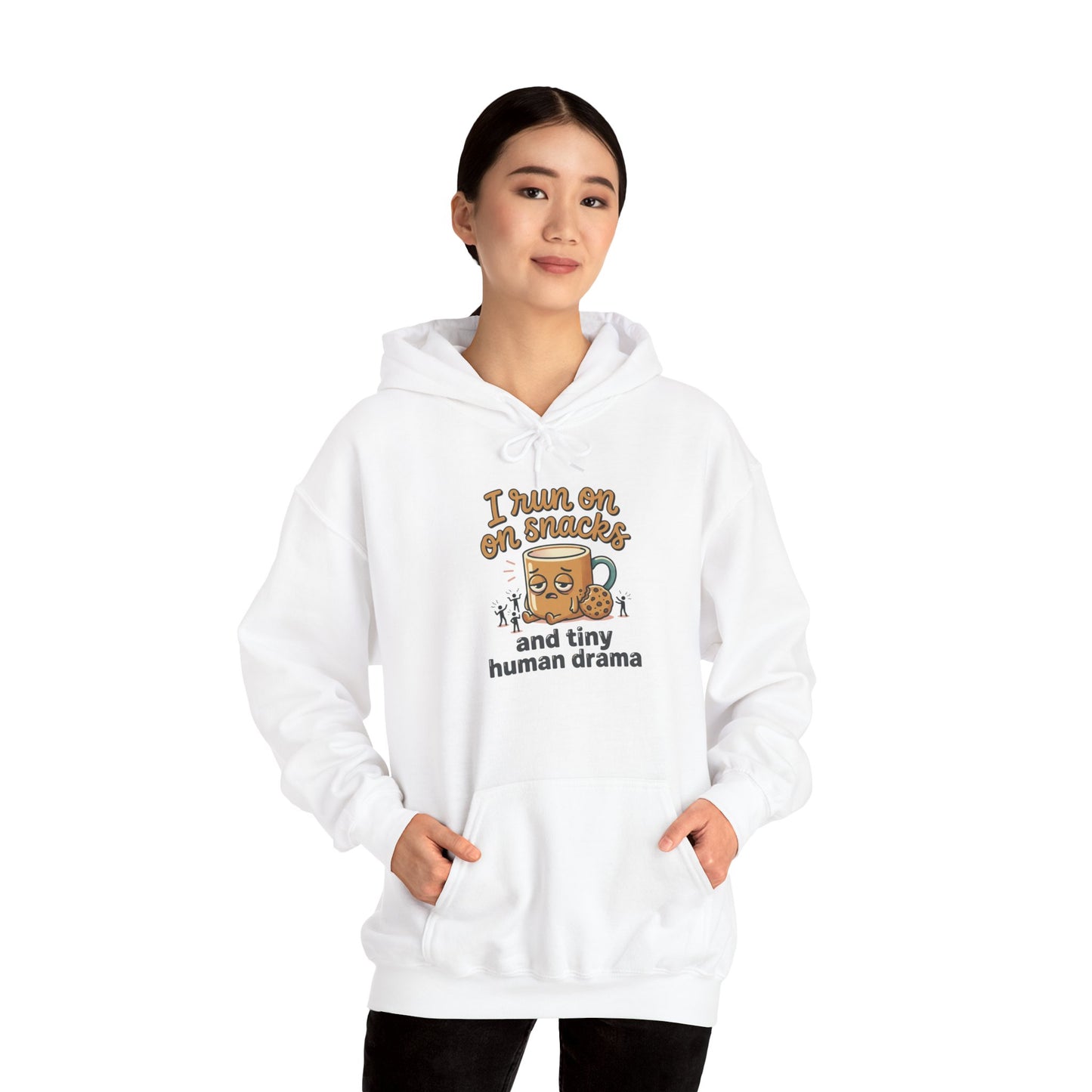 Coffee Mug Hoodie - "I Run on Coffee and Tiny Human Drama" Funny Mom Sweatshirt