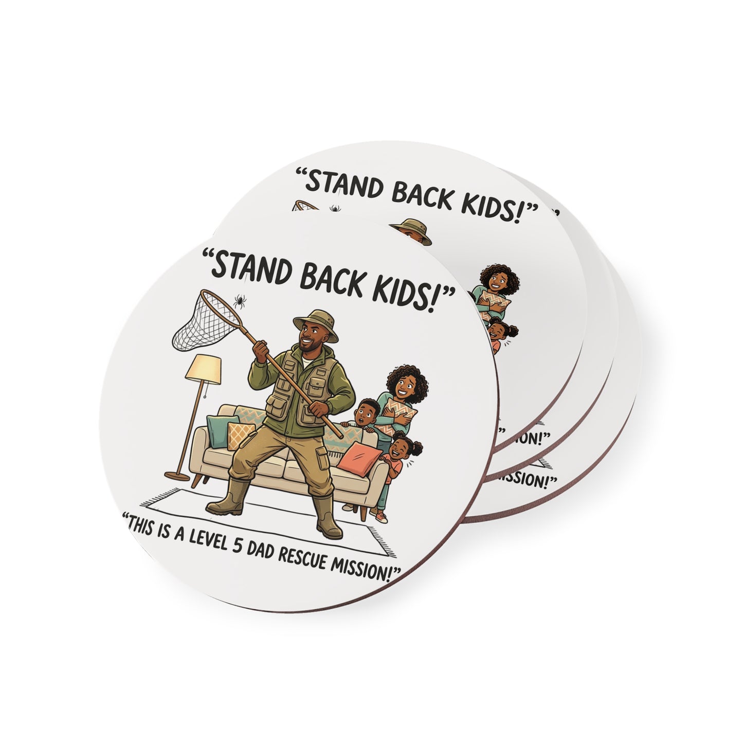 Coaster — "Stand Back Kids! This is a Level 5 Dad Rescue Mission" Funny Dad Cartoon Drink Coaster