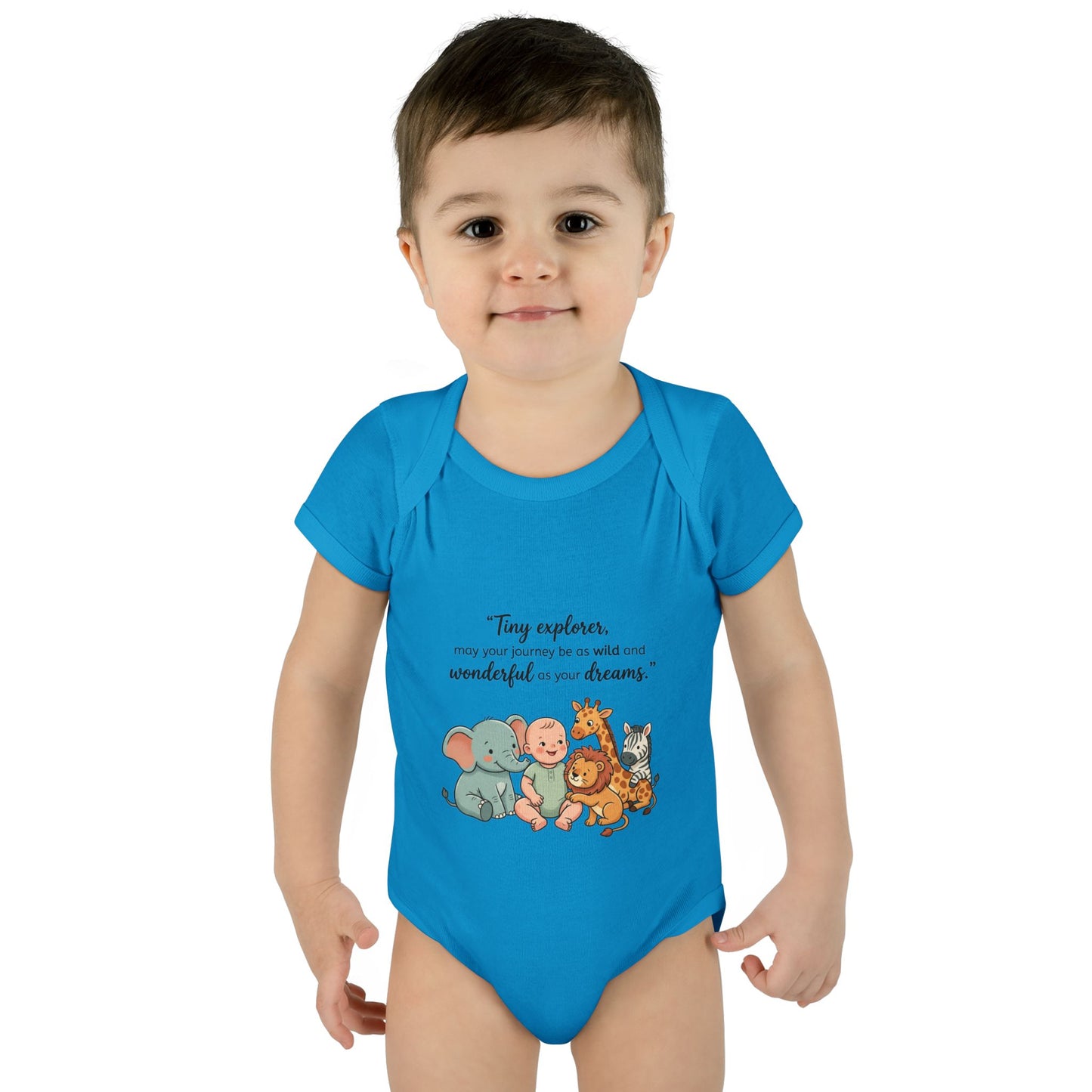 Baby Bodysuit — "Tiny Explorer" Cute Animal Nursery Onesie