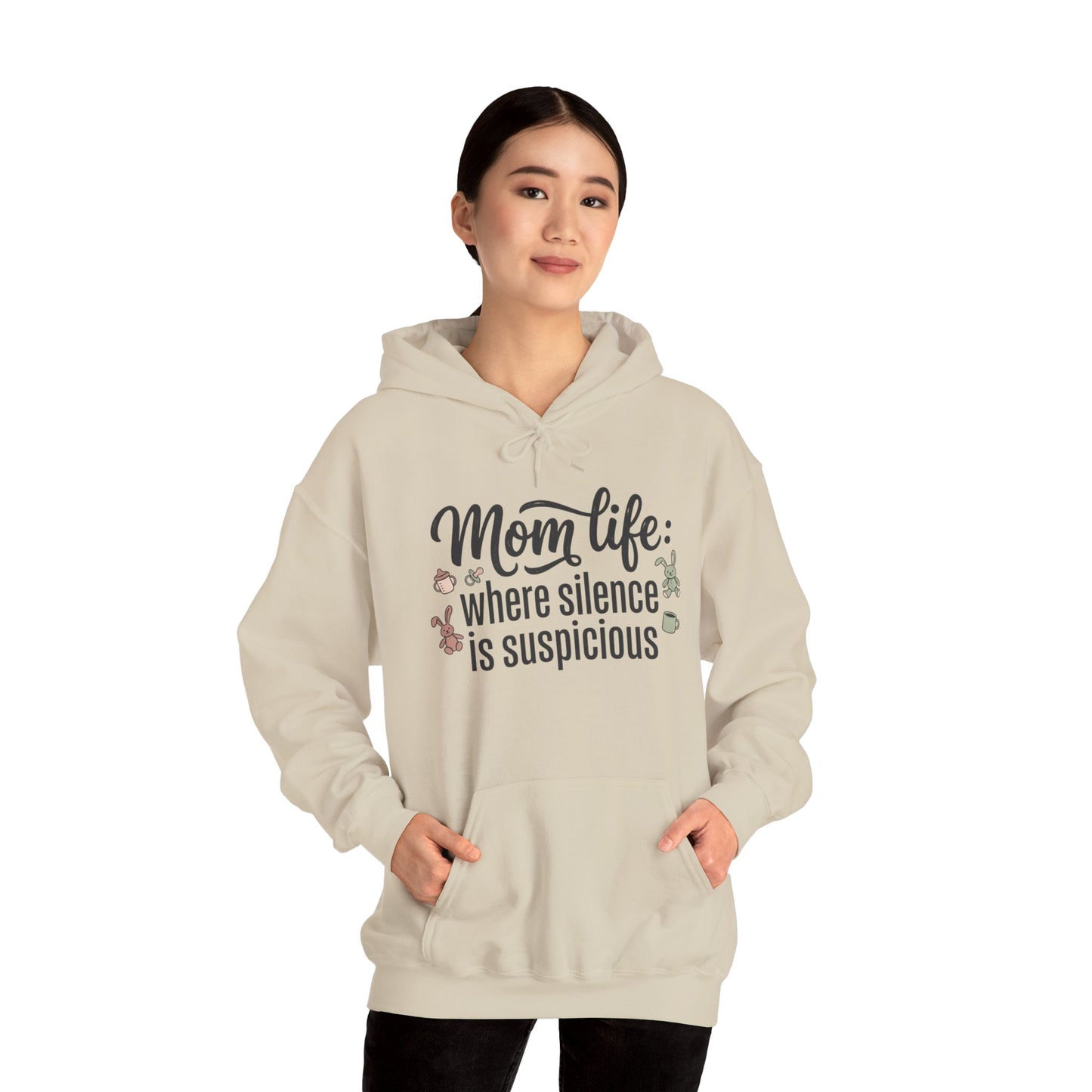 Mom Life Hoodie - "Mom Life: Where Silence Is Suspicious" Cozy Pullover for Moms, Funny Mother's Day Gift