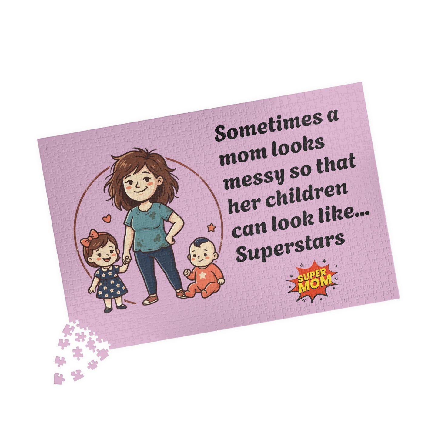 Super Mom and kids puzzle, Mom messy so kids look like superstars 110-1014pc