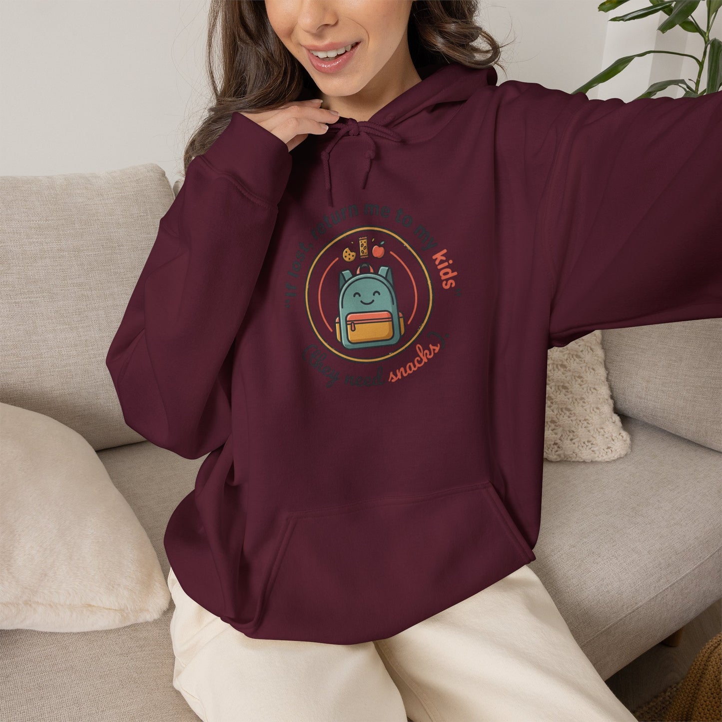 Hoodie — "If Lost, Return Me to My Kids (They need snacks)" Cute Kawaii Backpack Graphic
