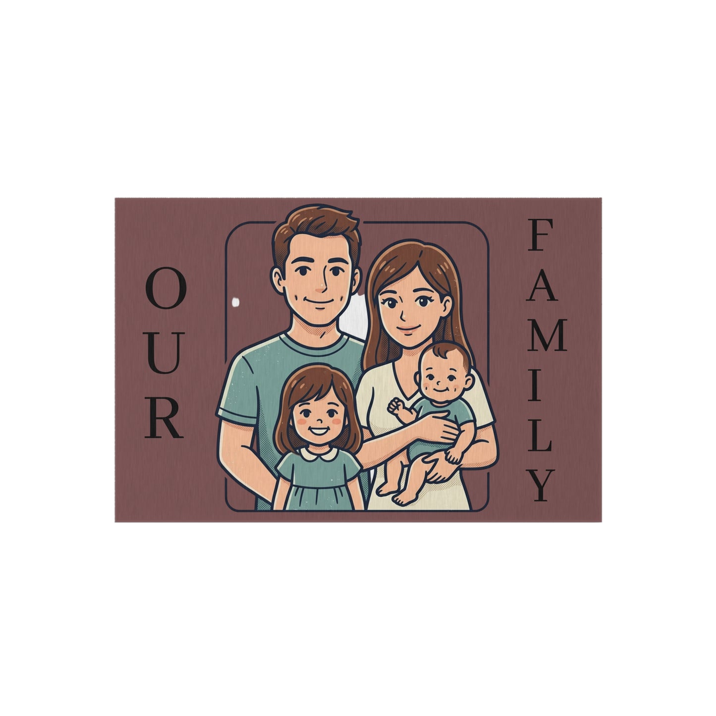 Personalized Family In/Outdoor Rug - 'Our Family' Illustrated Portrait Doormat