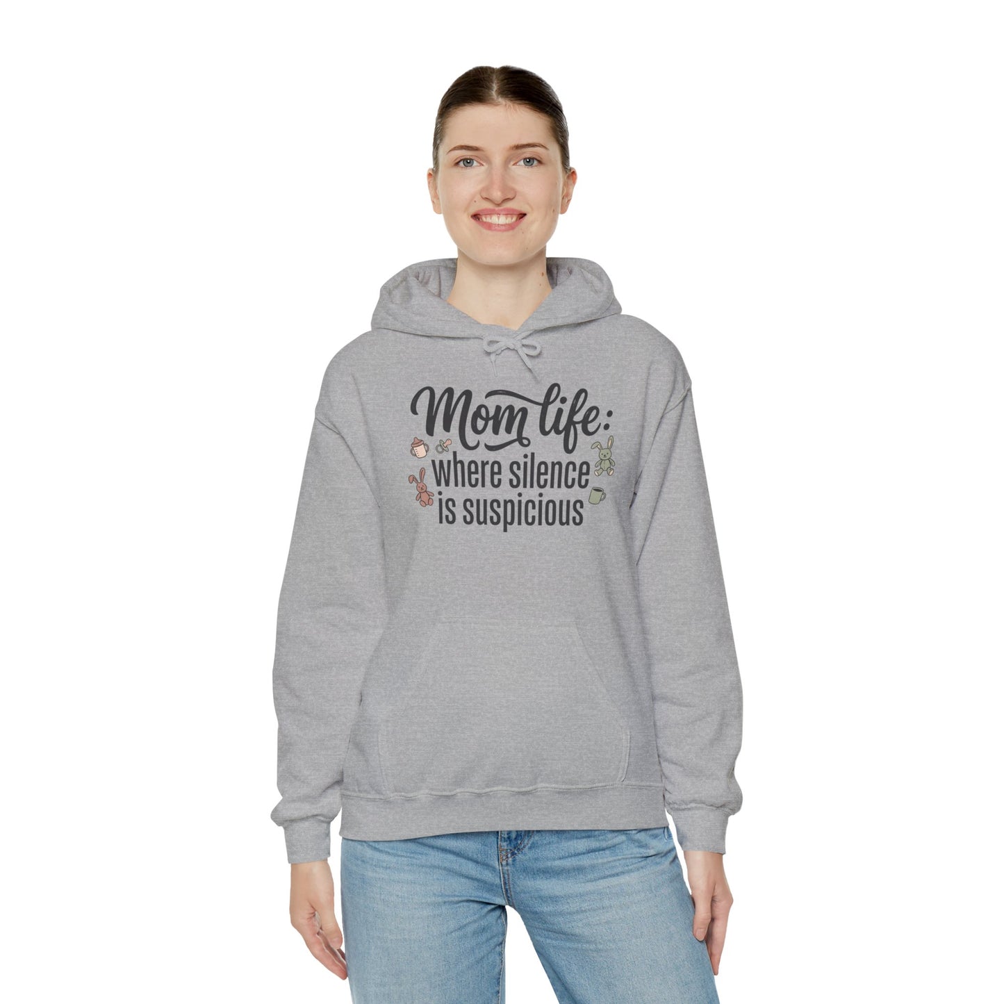 Mom Life Hoodie - "Mom Life: Where Silence Is Suspicious" Cozy Pullover for Moms, Funny Mother's Day Gift